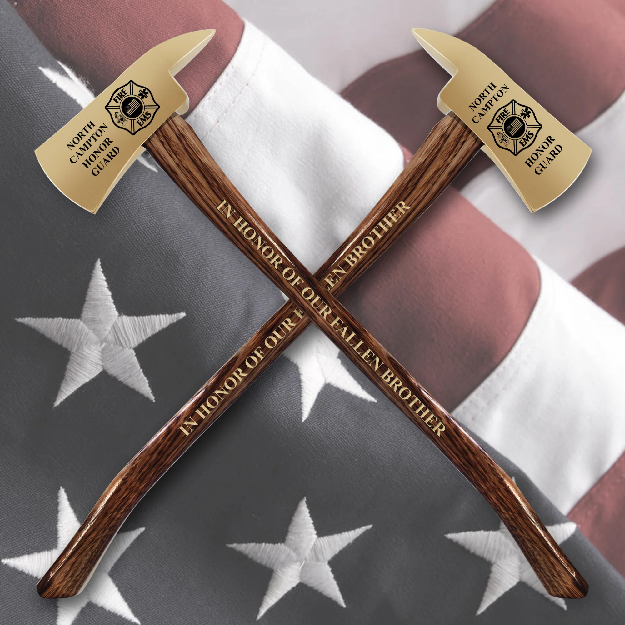 36" Gold Plated Ceremonial Firefighter Parade Axe - Flamed