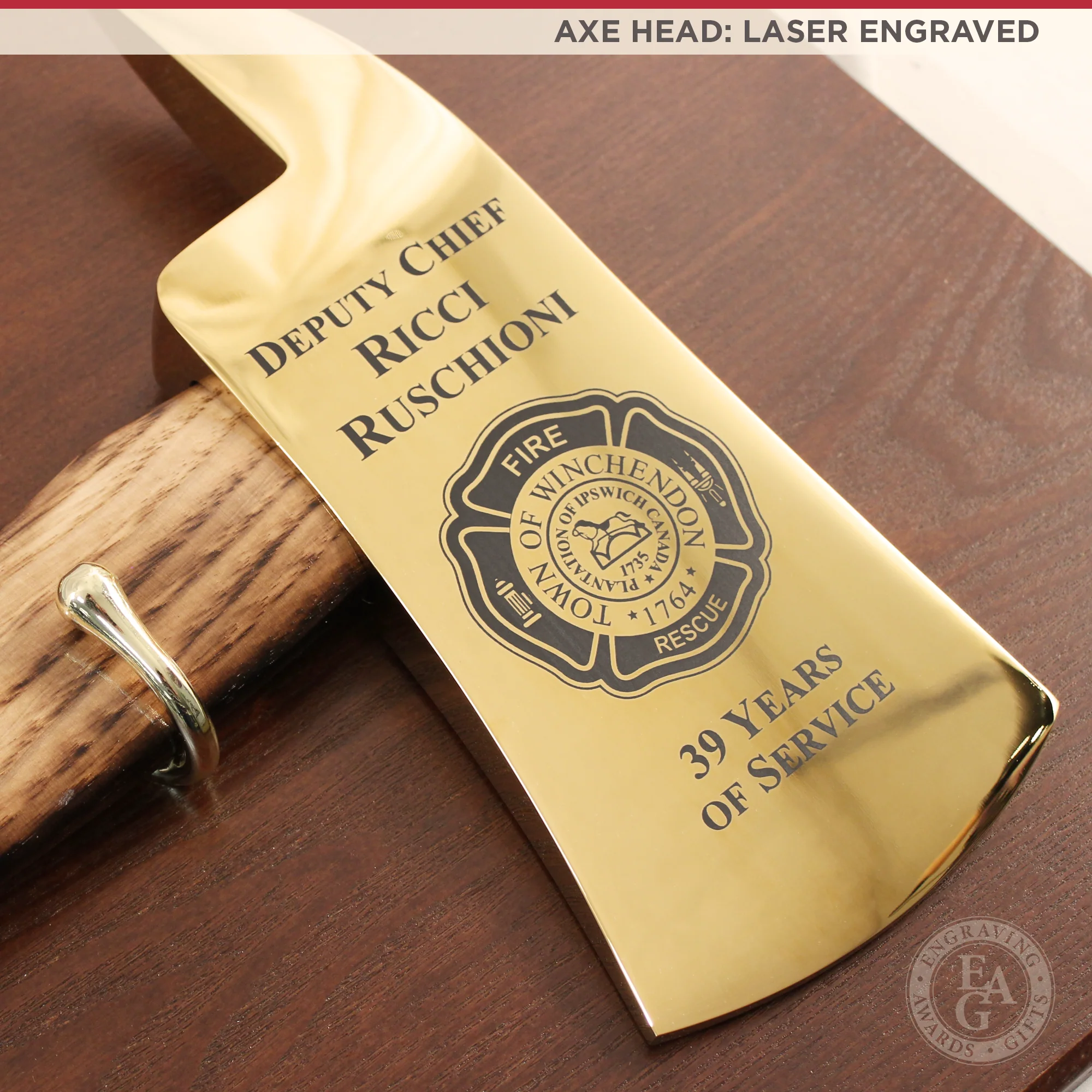 36" Gold Plated Ceremonial Firefighter Parade Axe - Flamed - Image 3