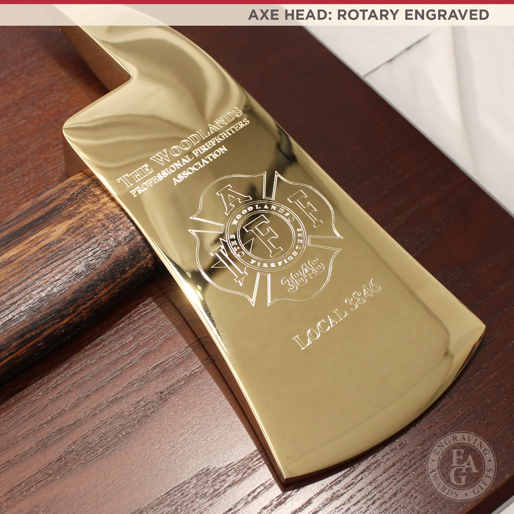 36" Gold Plated Ceremonial Firefighter Parade Axe - Flamed - Image 4