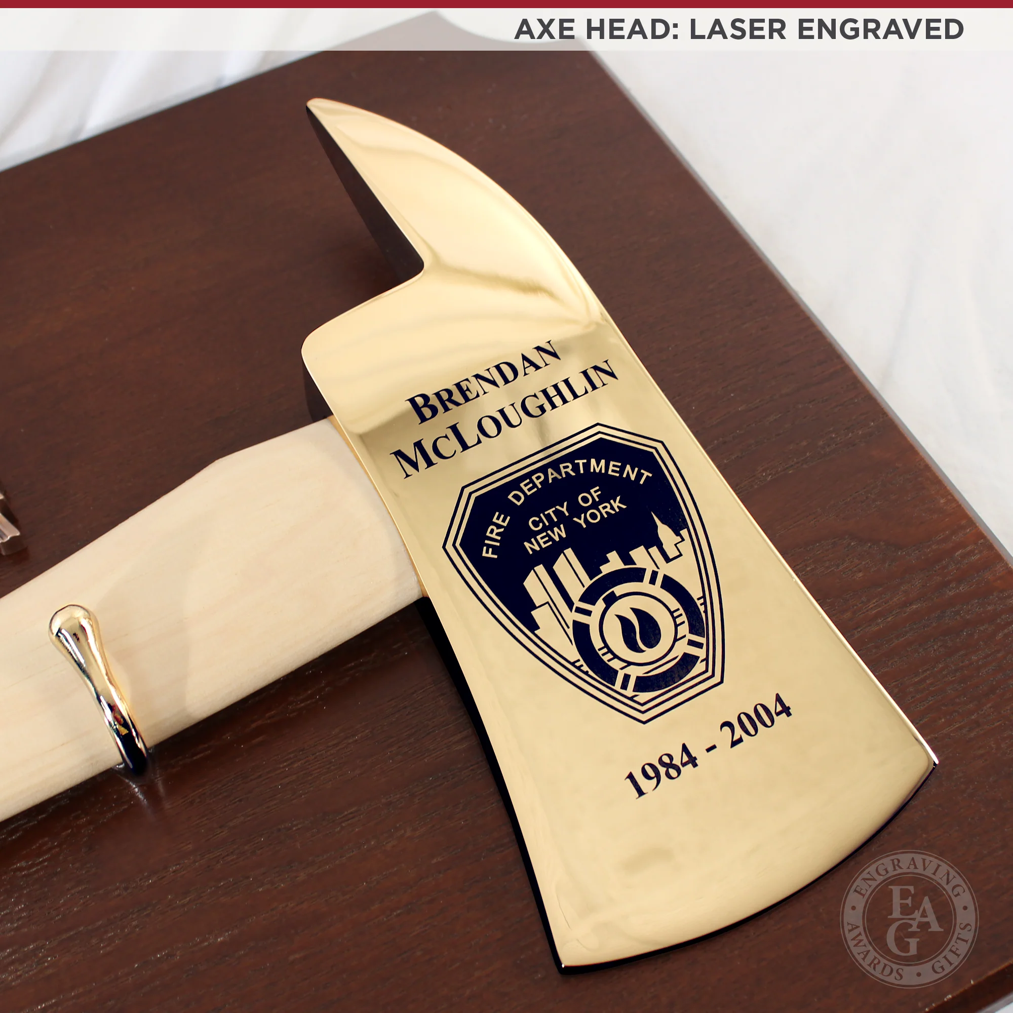 36" Gold Plated Ceremonial Firefighter Parade Axe - Natural - Image 3