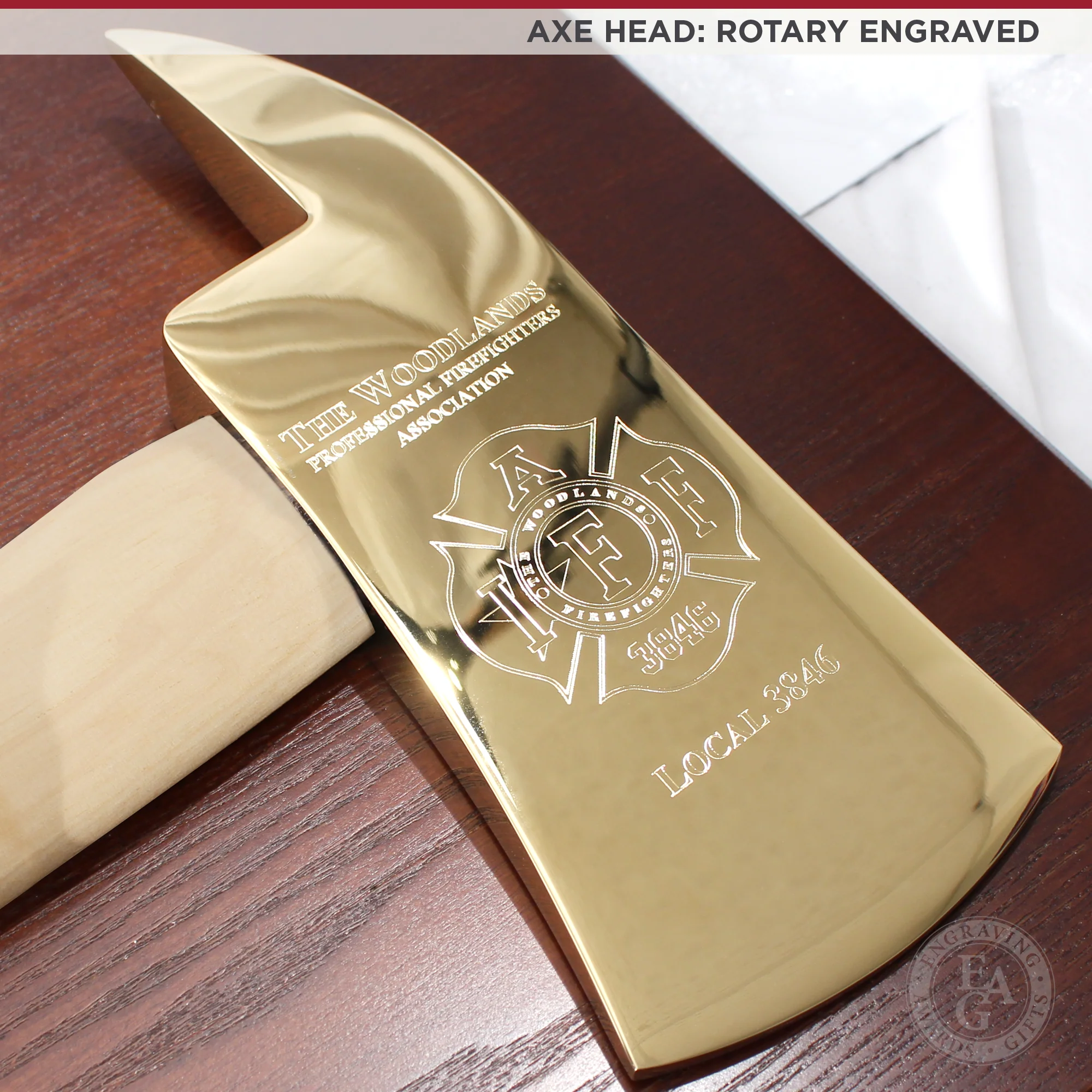 36" Gold Plated Ceremonial Firefighter Parade Axe - Natural - Image 4