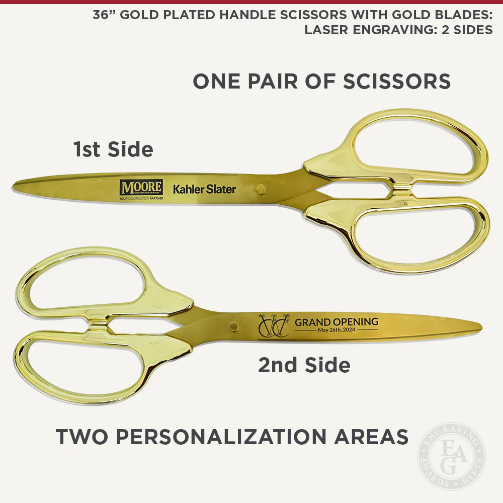 36" Gold Plated Ribbon Cutting Scissors with Gold Blades - Image 10