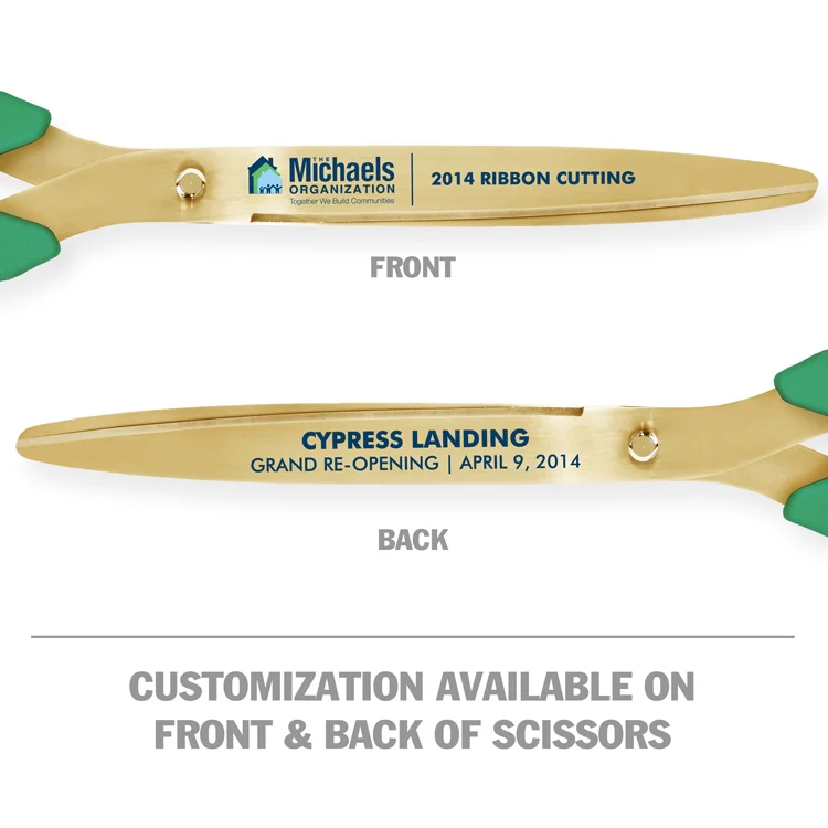 36" Green Ribbon Cutting Scissors with Gold Blades - Image 8