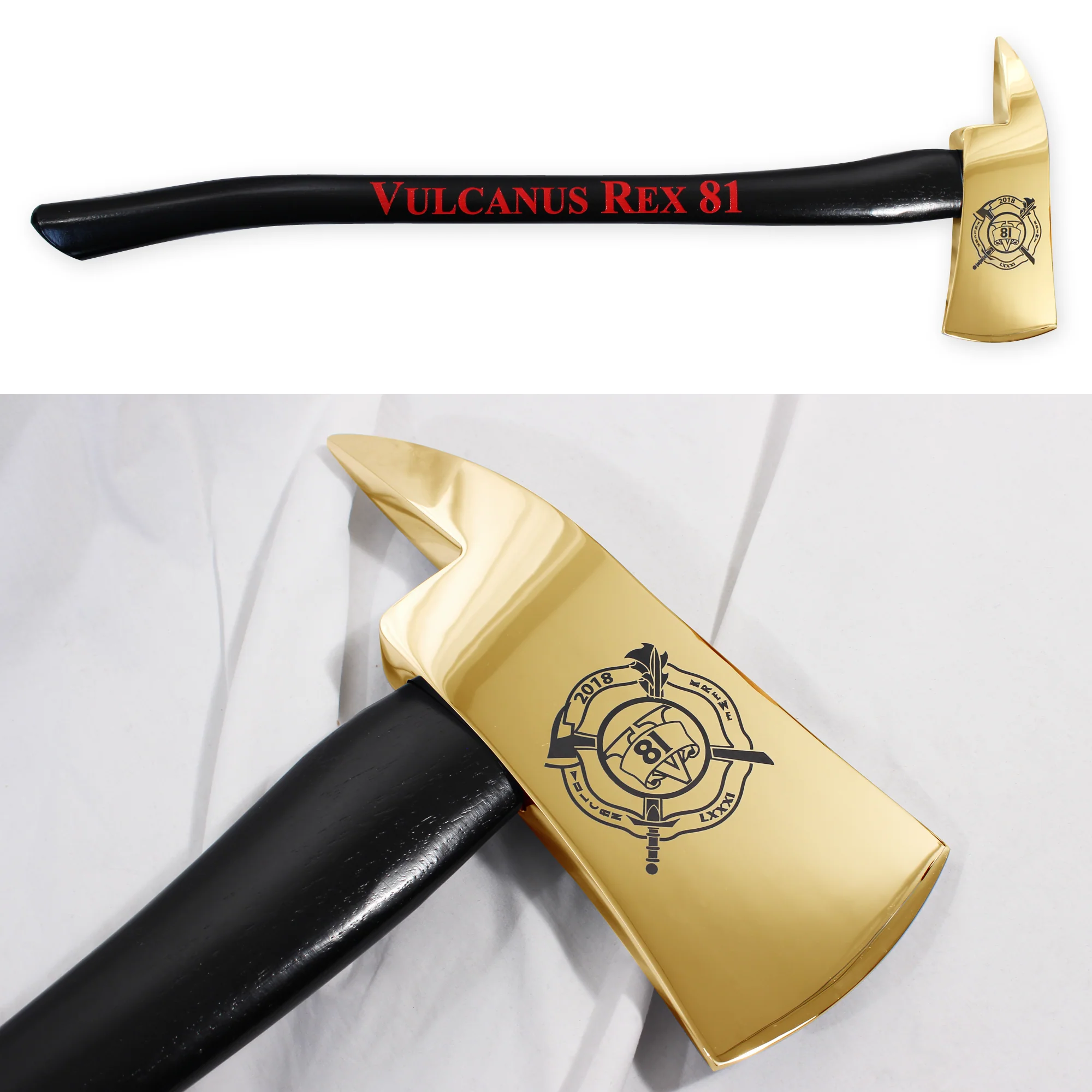 36" Gold Plated Ceremonial Firefighter Axe - Black - Image 3