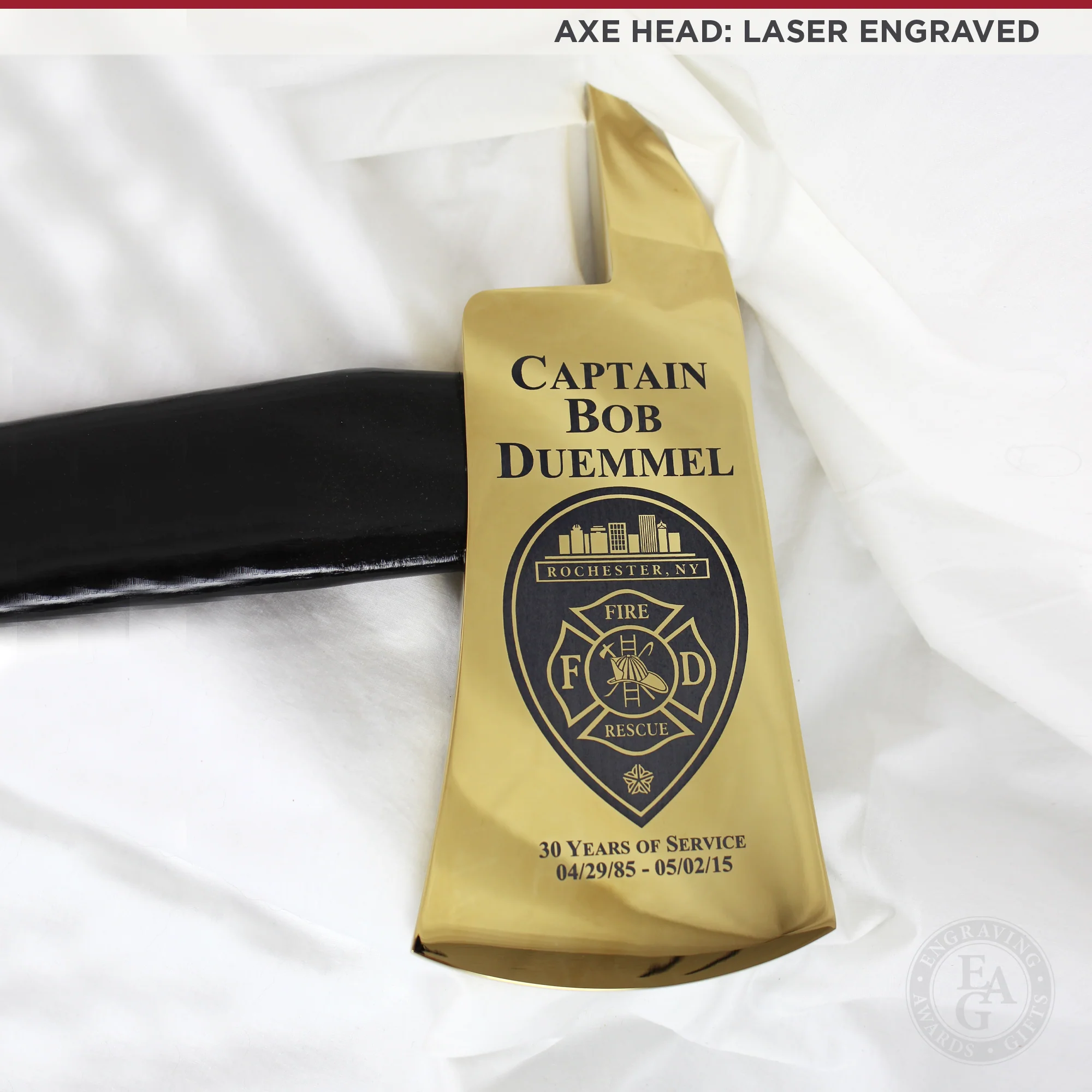 36" Gold Plated Ceremonial Firefighter Axe - Black - Image 5