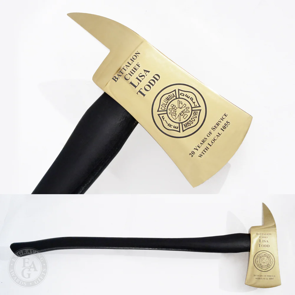 36" Gold Plated Ceremonial Firefighter Axe - Black - Image 8