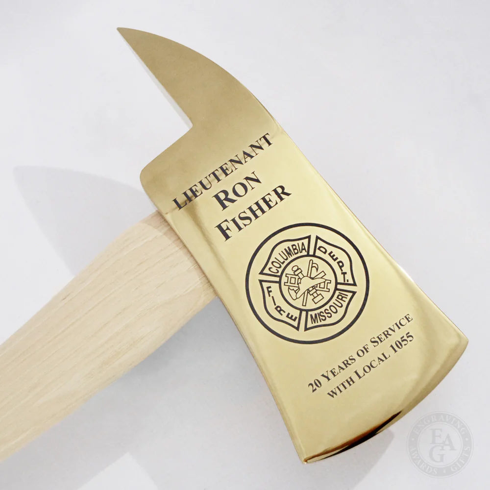 36" Gold Plated Ceremonial Firefighter Axe - Natural - Image 6
