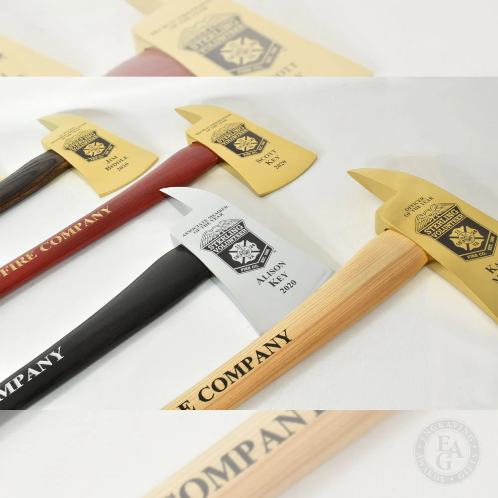 36" Gold Plated Ceremonial Firefighter Axe - Red - Image 10