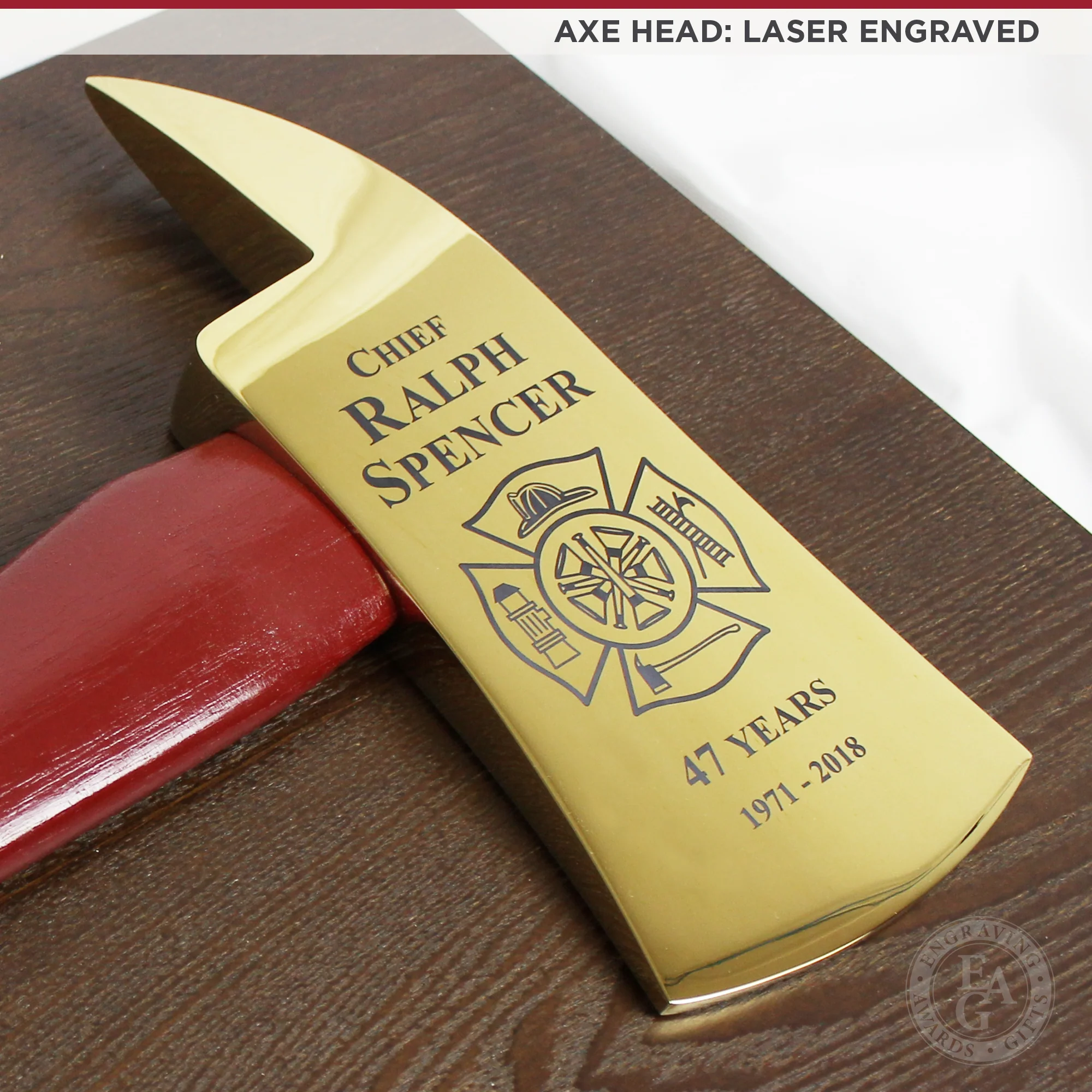 36" Gold Plated Ceremonial Firefighter Axe - Red - Image 3