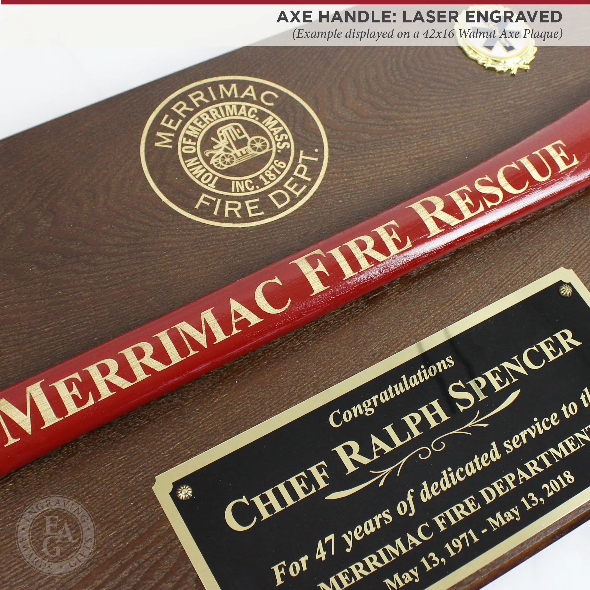 36" Gold Plated Ceremonial Firefighter Axe - Red - Image 5