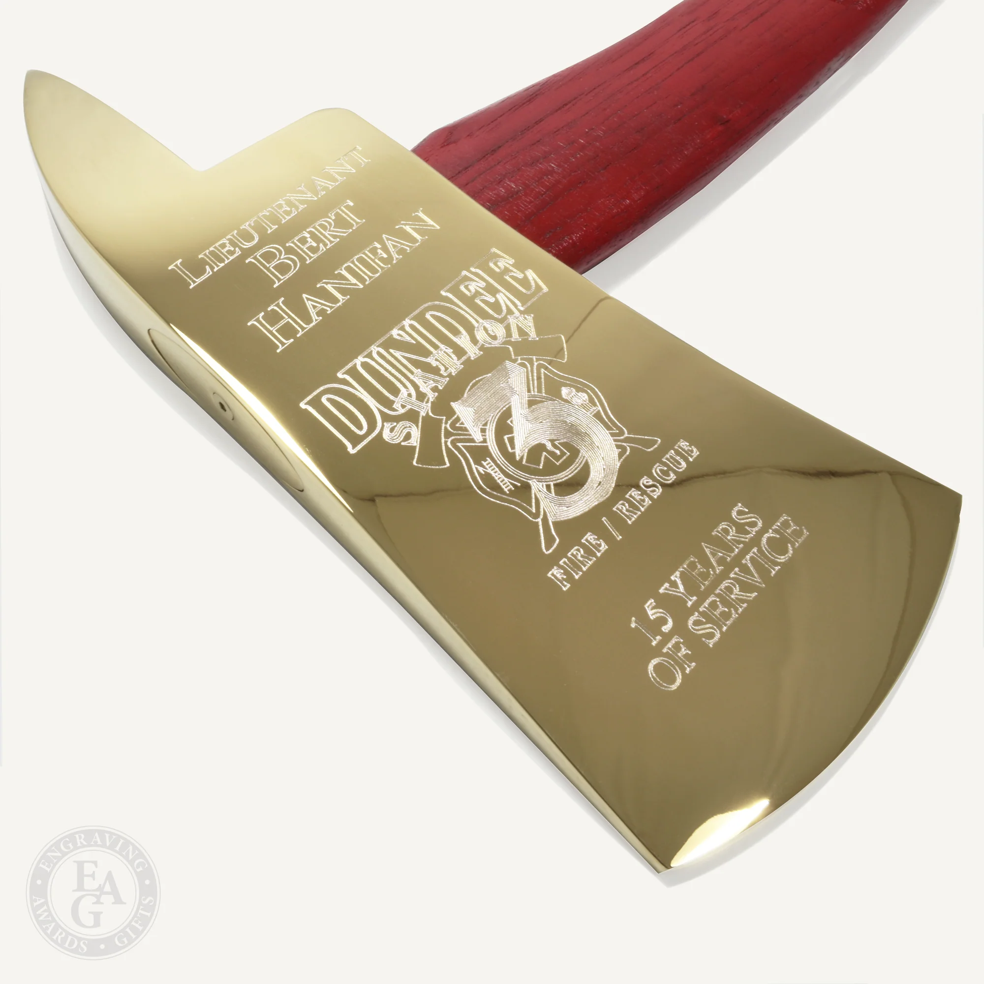 36" Gold Plated Ceremonial Firefighter Axe - Red - Image 9