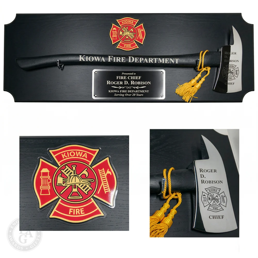 42x16 Black Firefighter Award Plaque - Chrome Axe - Image 14