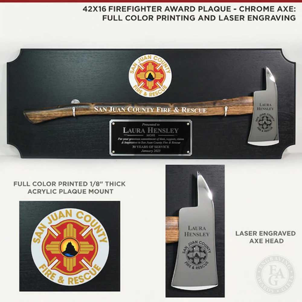 42x16 Black Firefighter Award Plaque - Chrome Axe - Image 15
