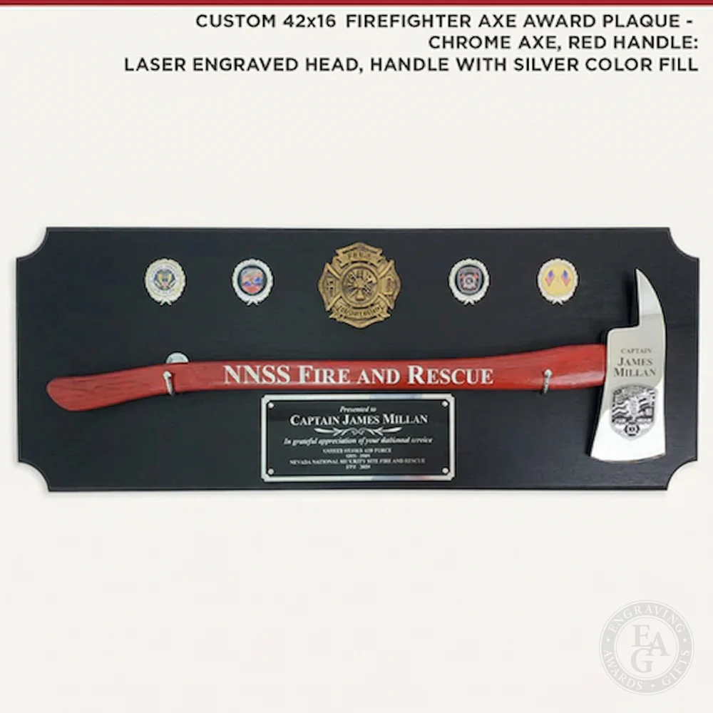 42x16 Black Firefighter Award Plaque - Chrome Axe - Image 17