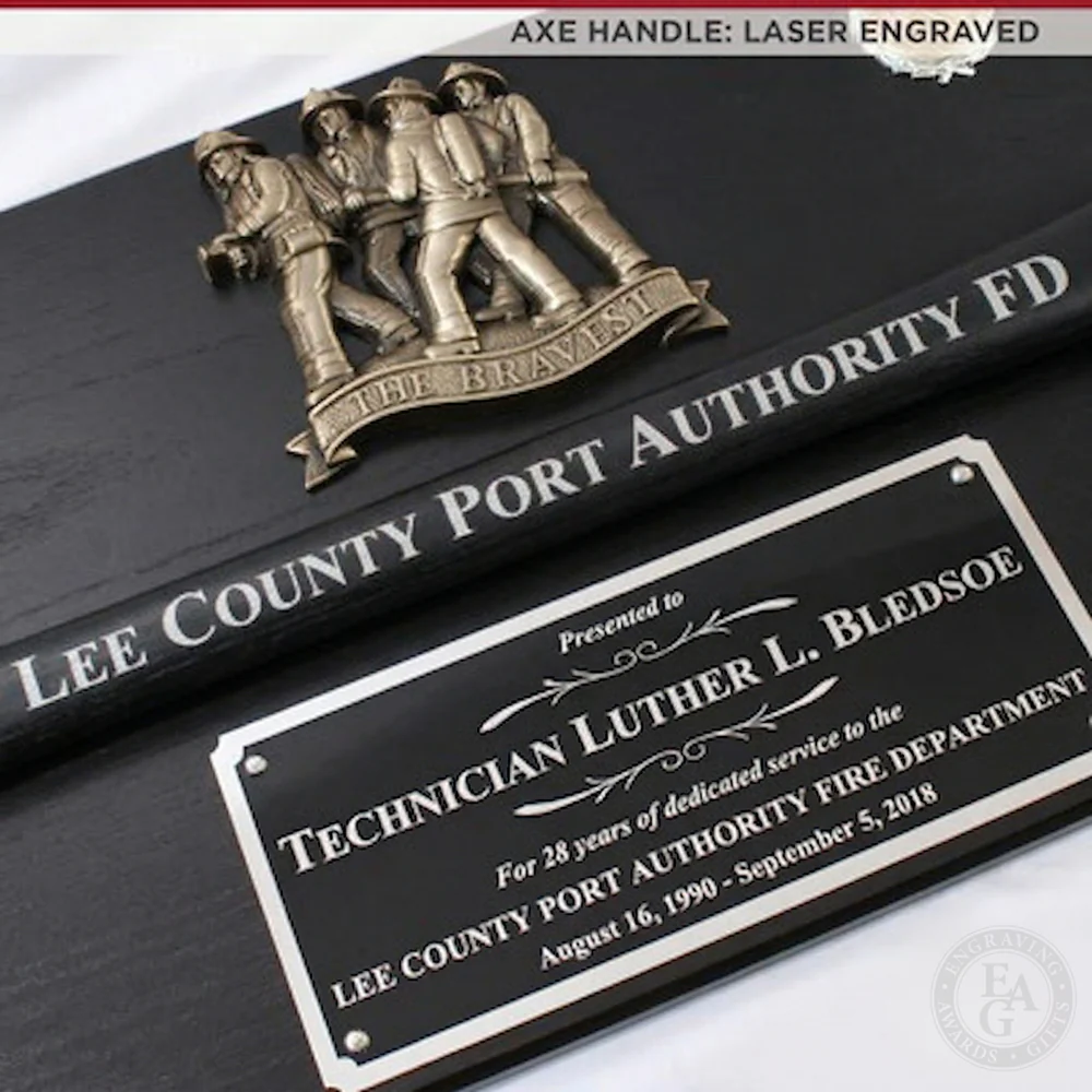 42x16 Black Firefighter Award Plaque - Chrome Axe - Image 4