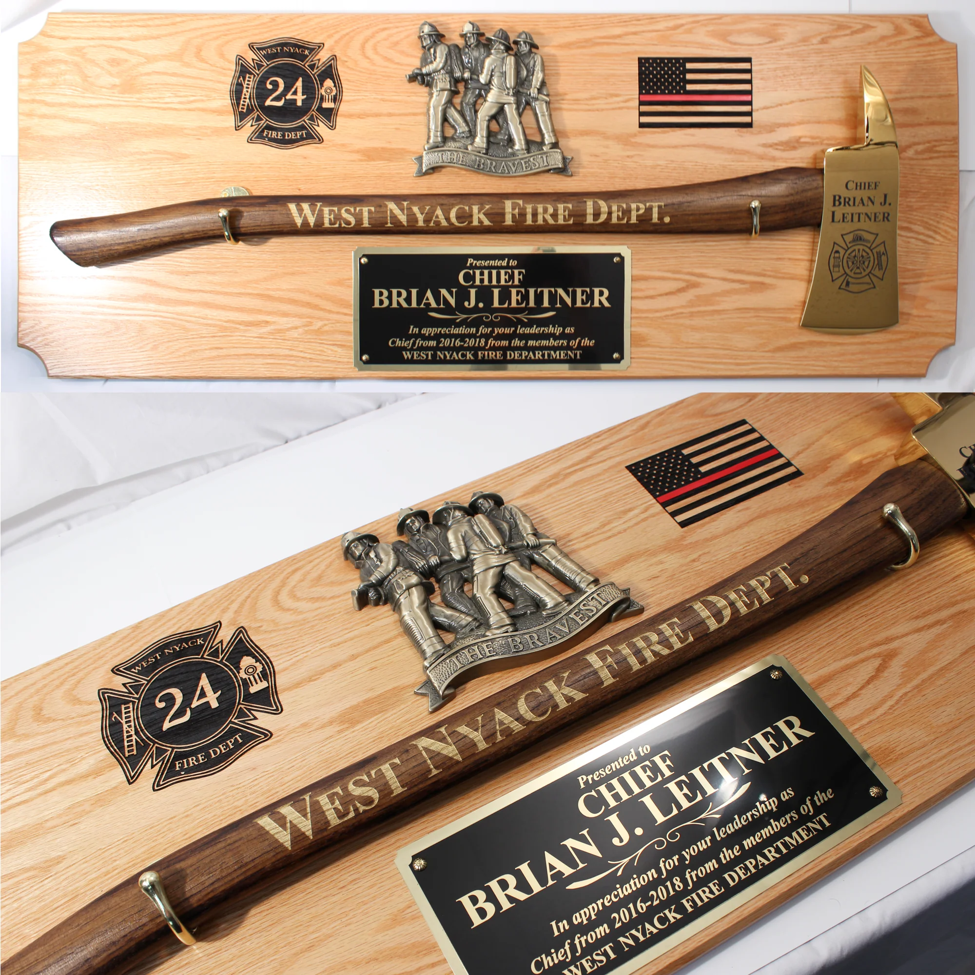 42x16 Oak Firefighter Award Plaque - Gold Axe - Image 22