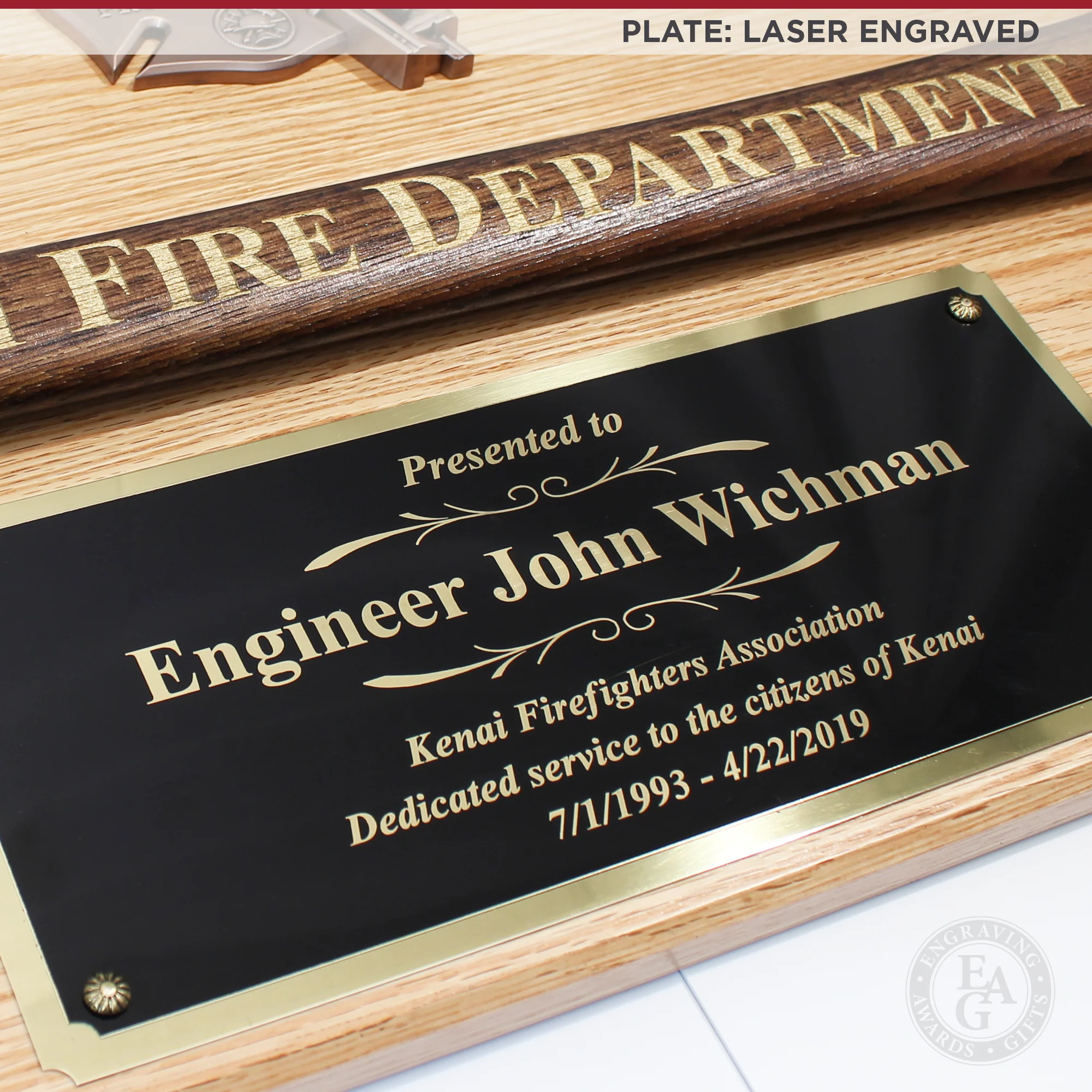 42x16 Oak Firefighter Award Plaque - Gold Axe - Image 6