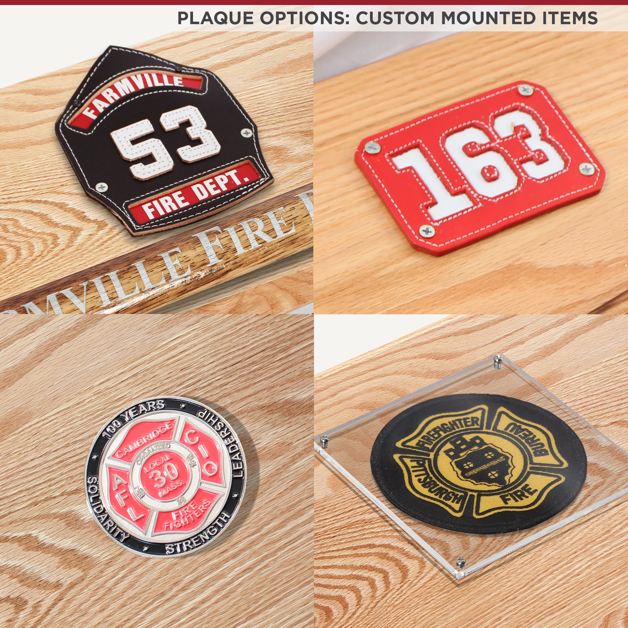 42x16 Oak Firefighter Perpetual Award Plaque - Chrome Axe - Image 16