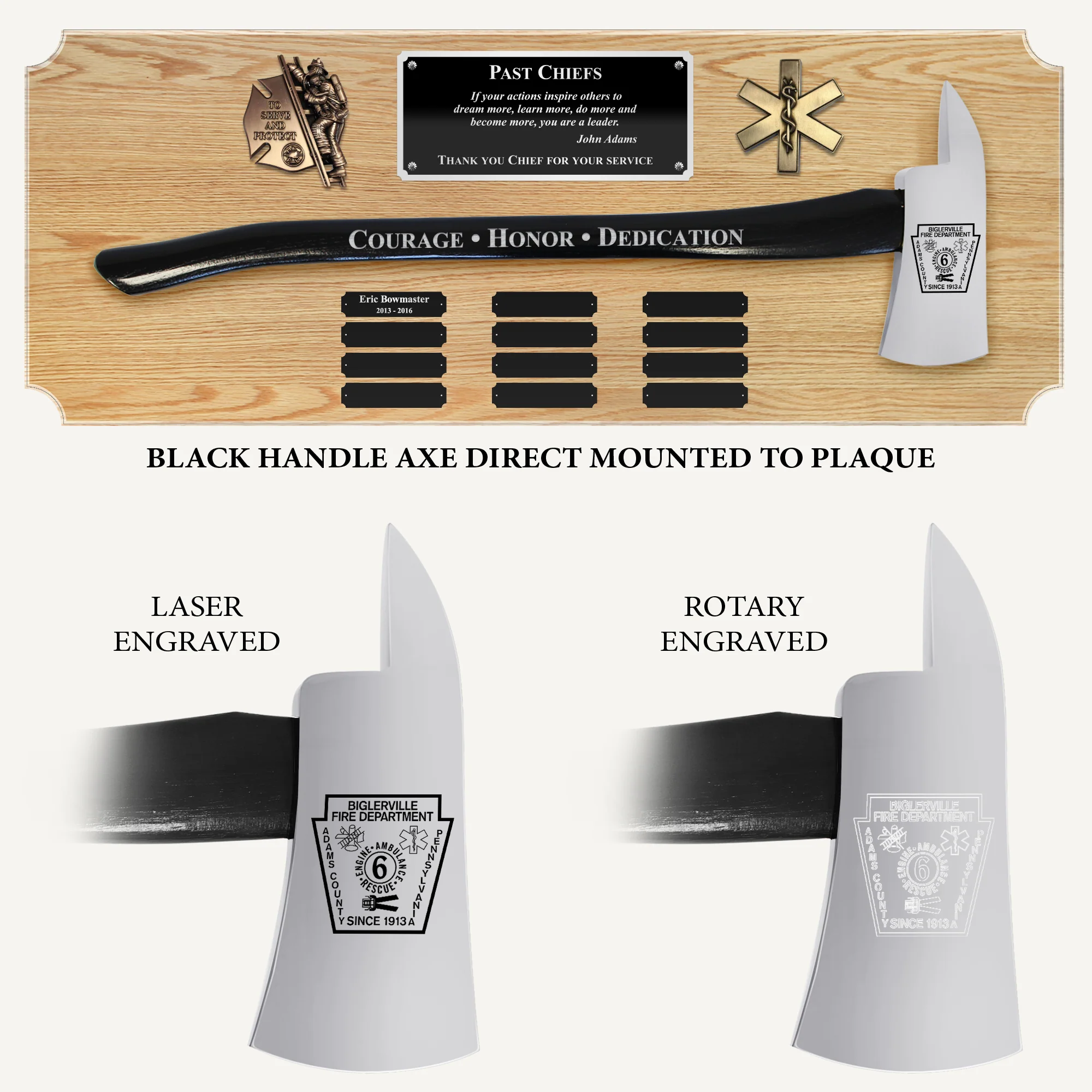 42x16 Oak Firefighter Perpetual Award Plaque - Chrome Axe - Image 5