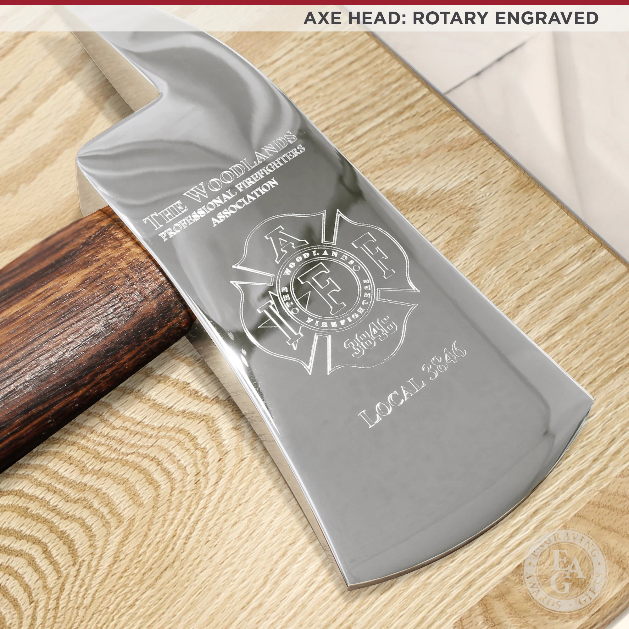 42x16 Oak Firefighter Perpetual Award Plaque - Chrome Axe - Image 7
