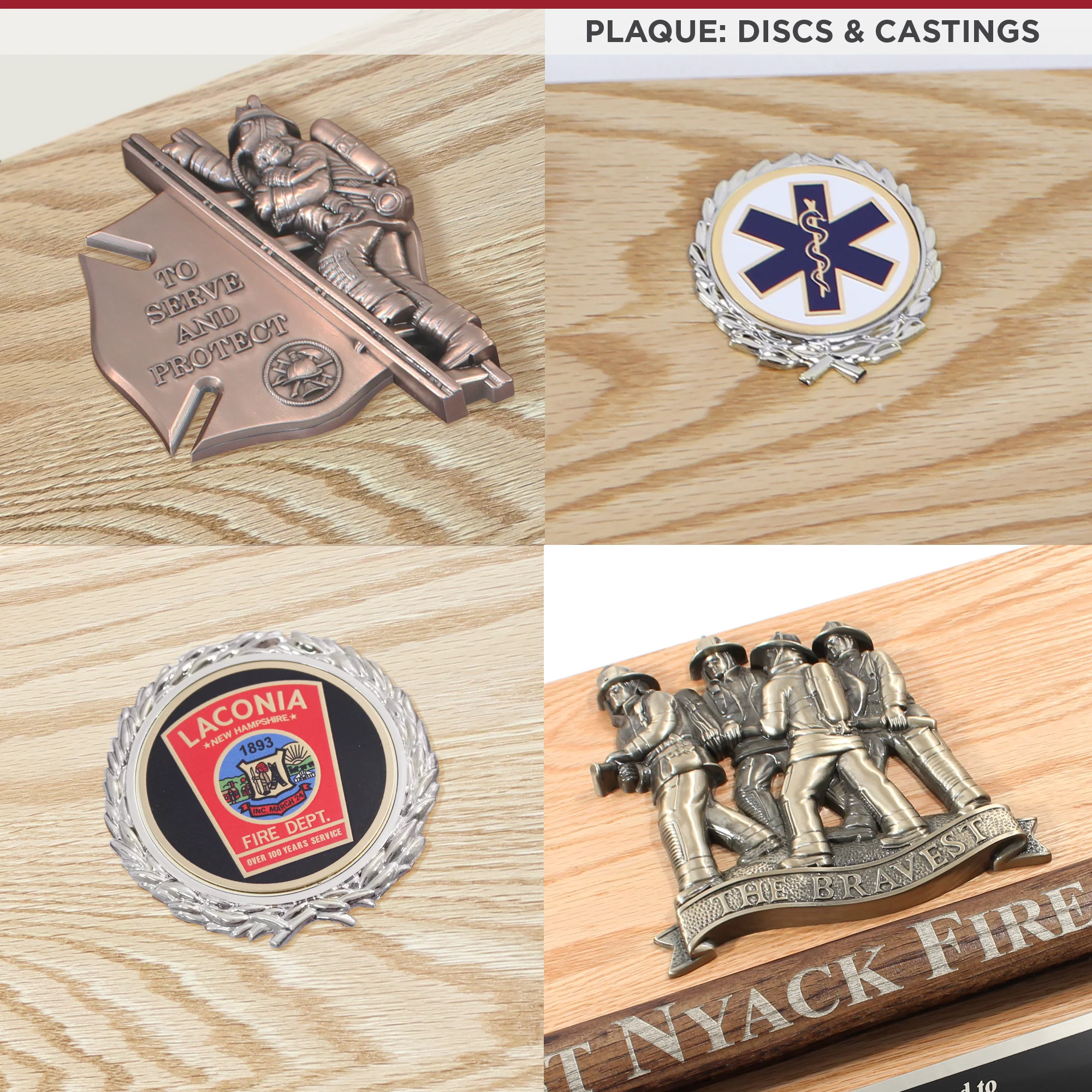 42x16 Oak Firefighter Perpetual Award Plaque - Chrome Axe - Image 8