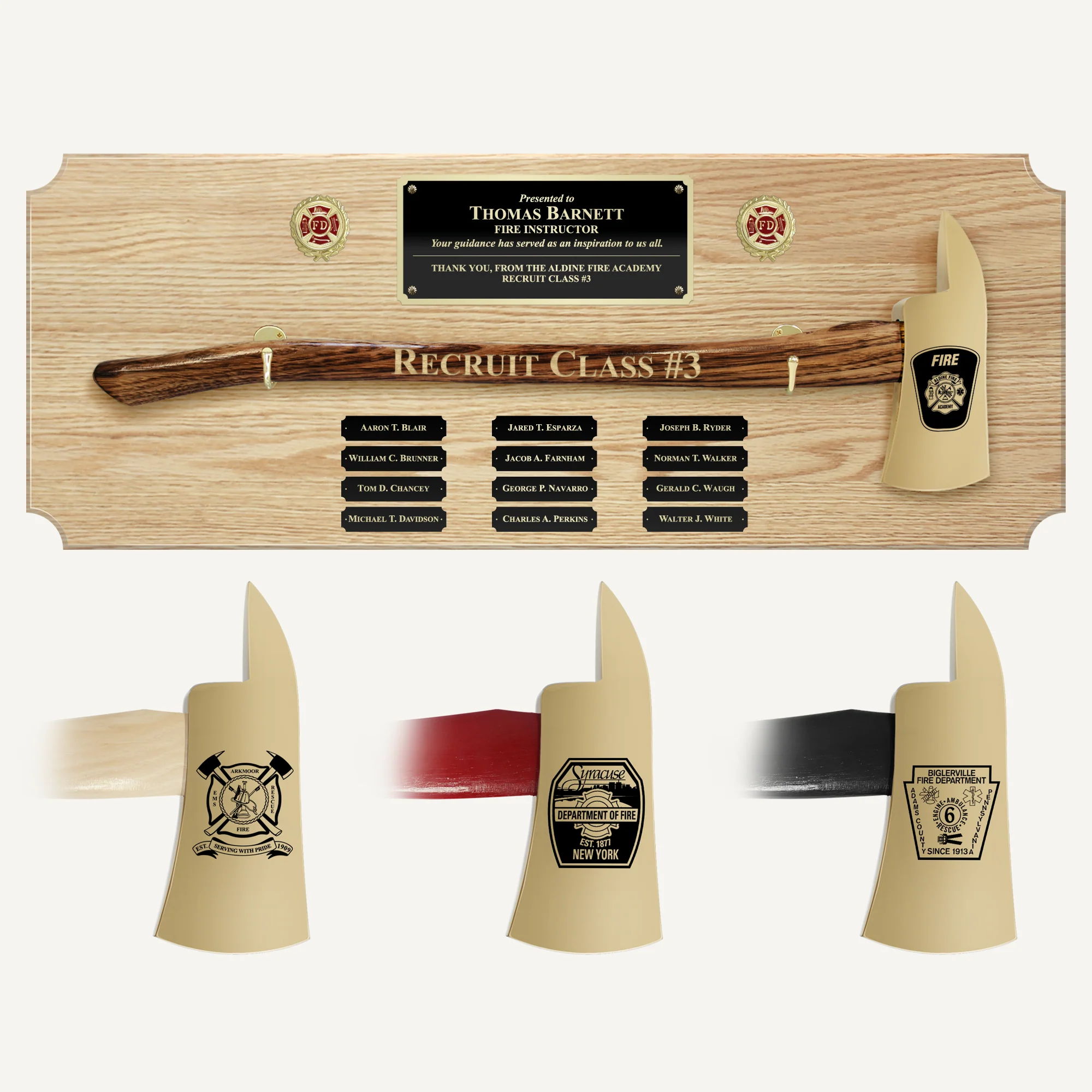 42x16 Oak Firefighter Perpetual Award Plaque - Gold Axe