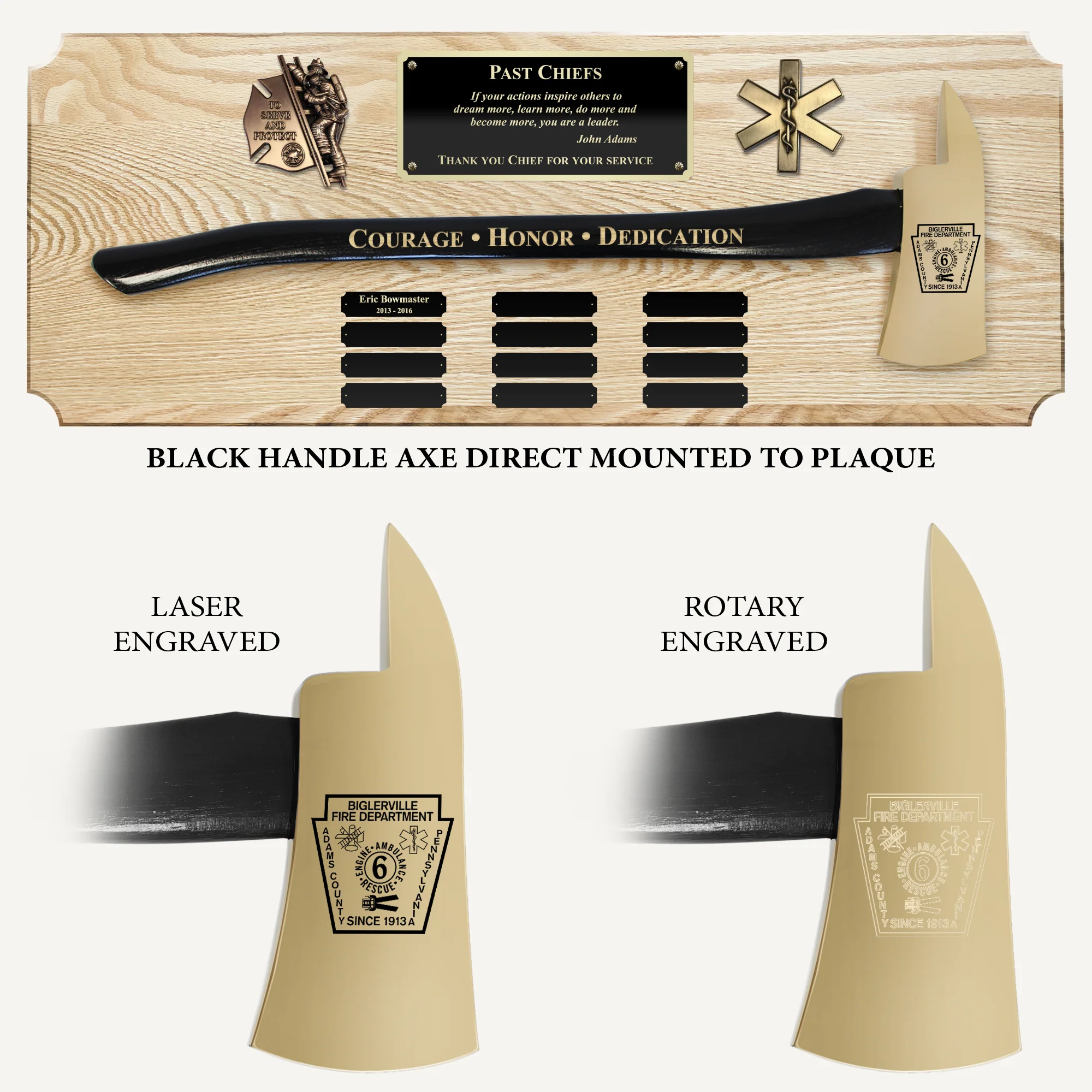 42x16 Oak Firefighter Perpetual Award Plaque - Gold Axe - Image 5