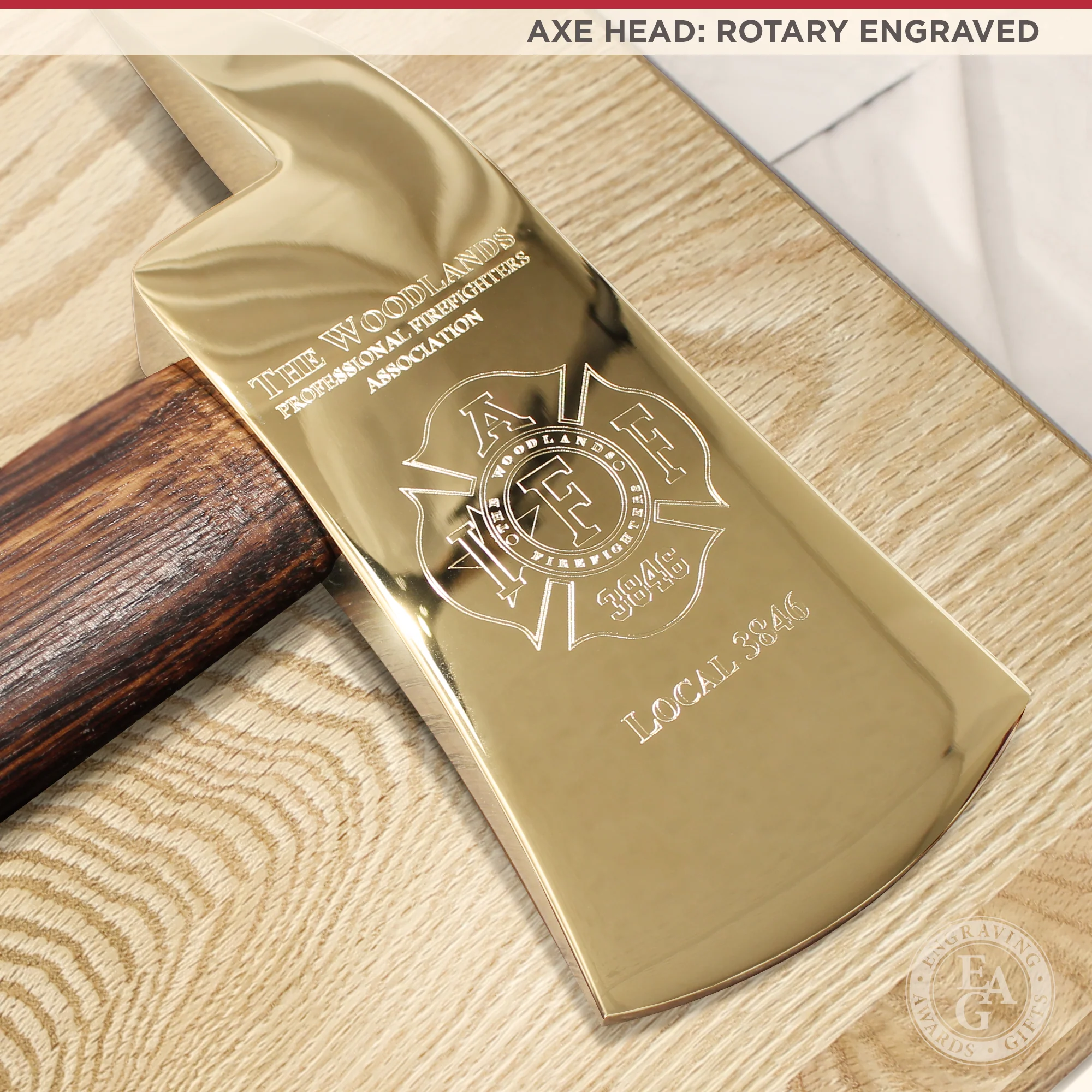 42x16 Oak Firefighter Perpetual Award Plaque - Gold Axe - Image 7