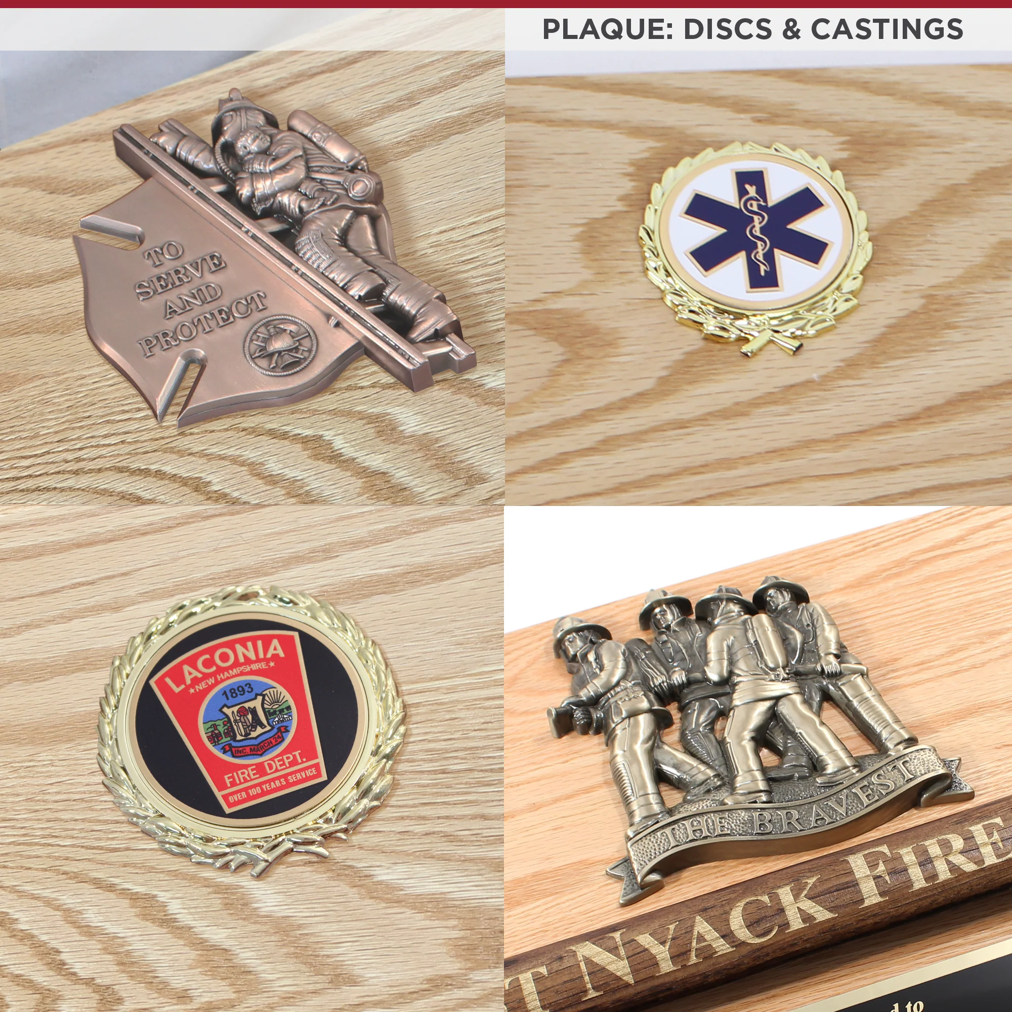 42x16 Oak Firefighter Perpetual Award Plaque - Gold Axe - Image 8