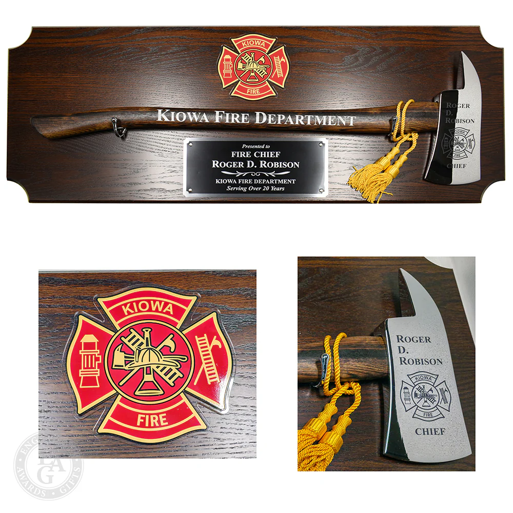 42x16 Walnut Firefighter Award Plaque - Chrome Axe - Image 13