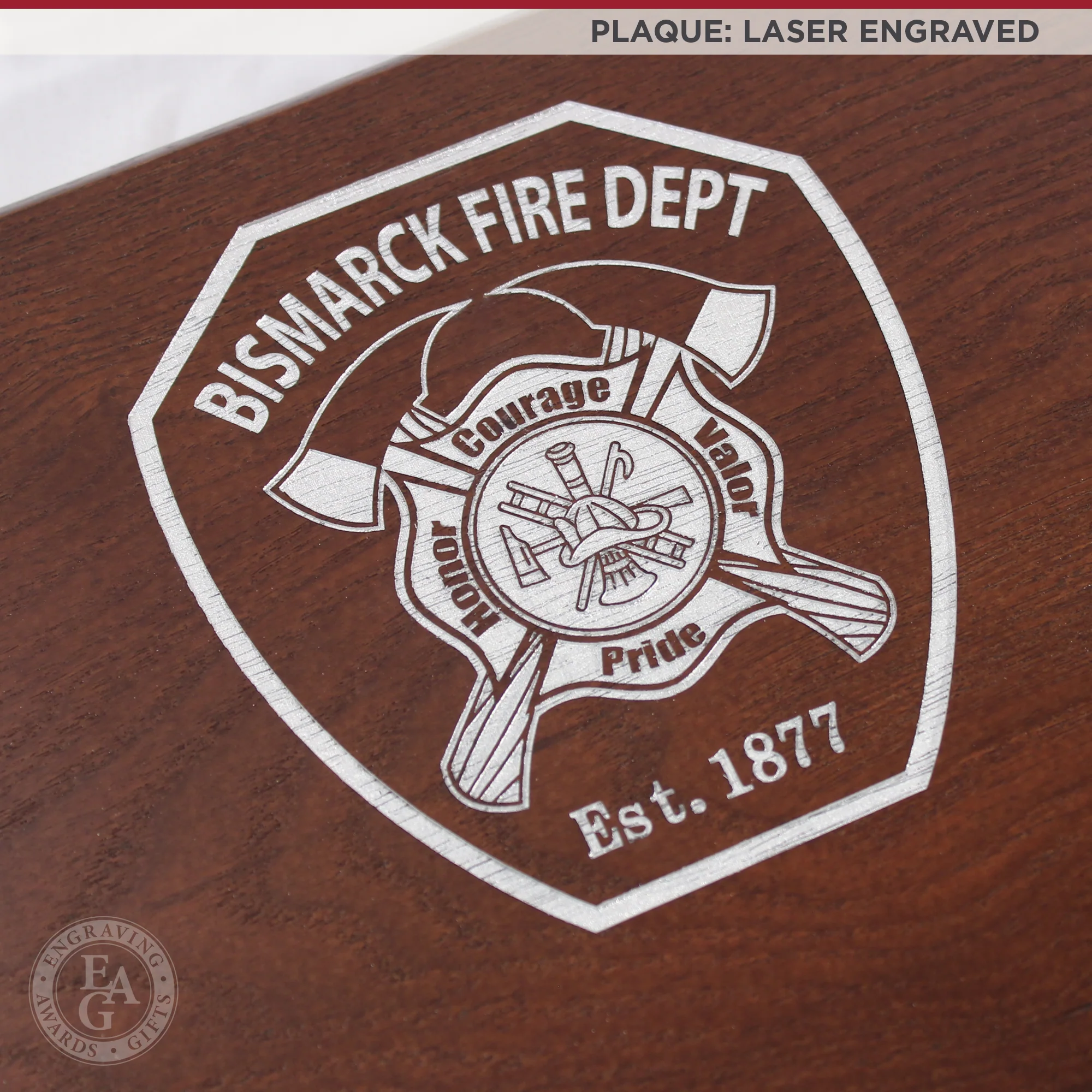 42x16 Walnut Firefighter Award Plaque - Chrome Axe - Image 18