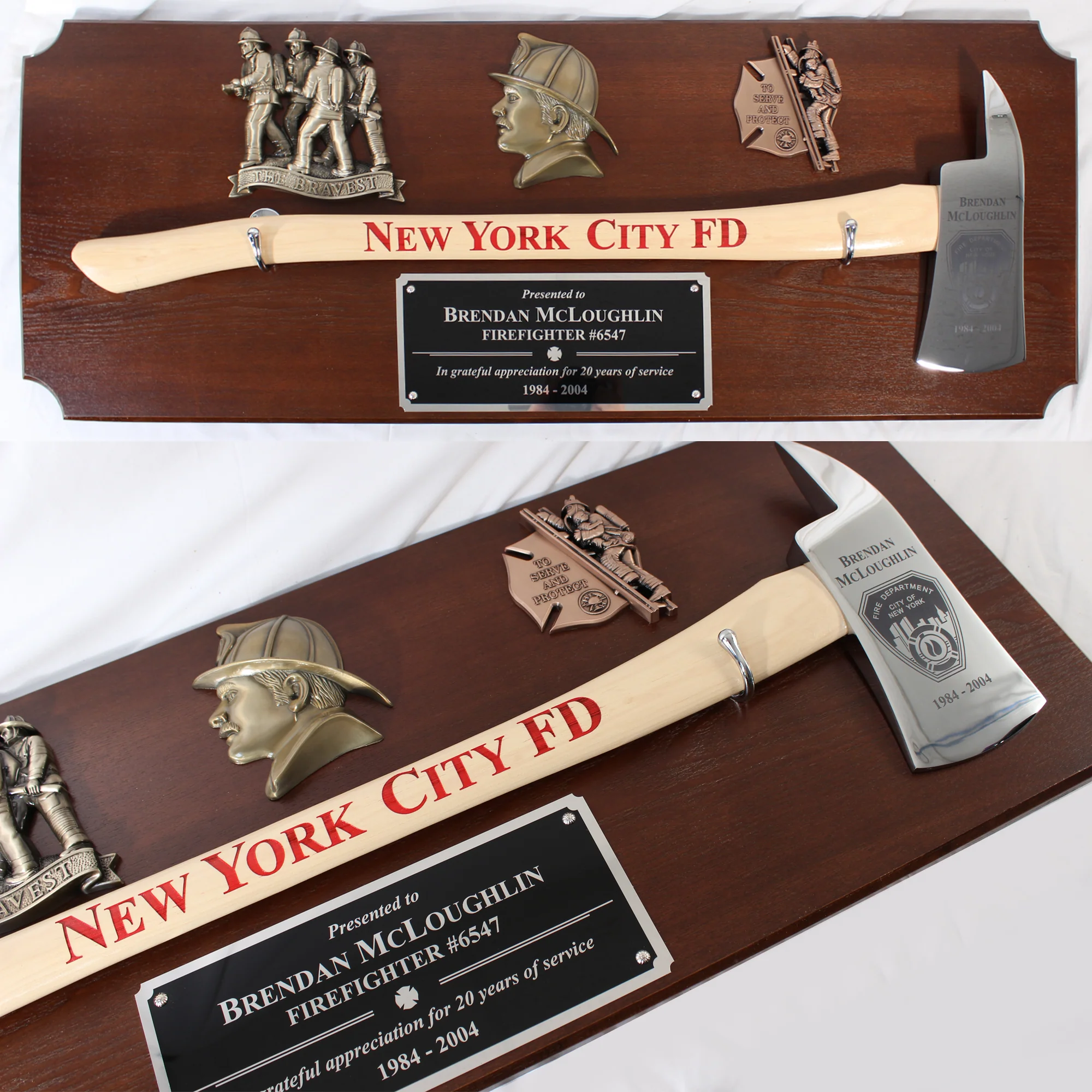 42x16 Walnut Firefighter Award Plaque - Chrome Axe - Image 24