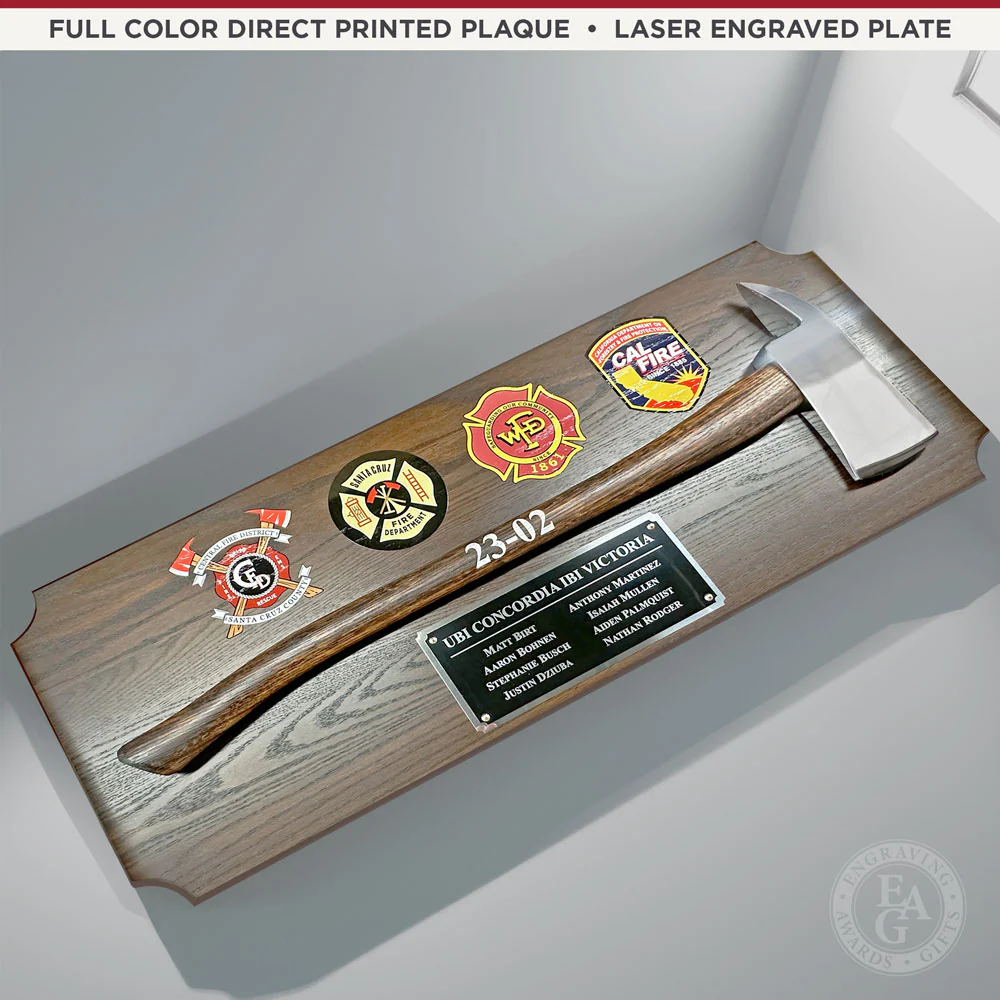 42x16 Walnut Firefighter Award Plaque - Chrome Axe - Image 26