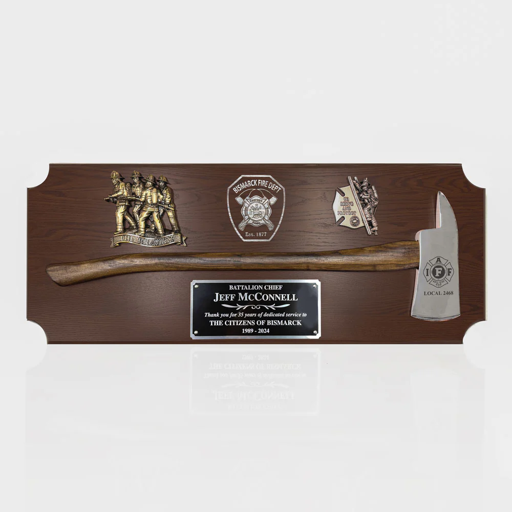 42x16 Walnut Firefighter Award Plaque - Chrome Axe - Image 27