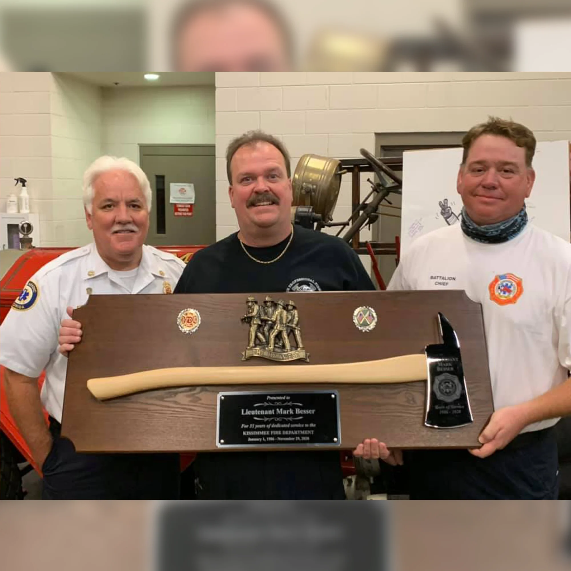 42x16 Walnut Firefighter Award Plaque - Chrome Axe - Image 32
