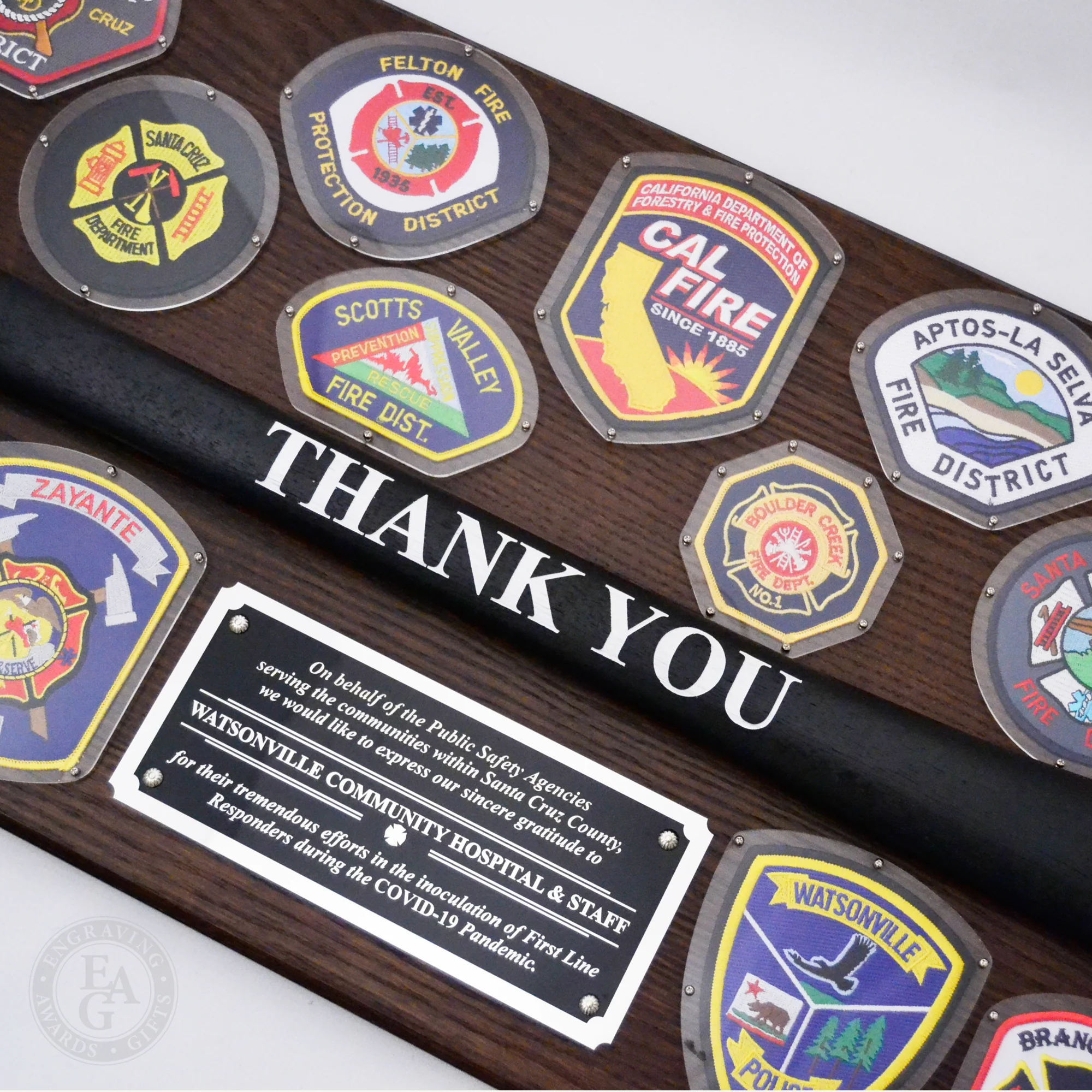 42x16 Walnut Firefighter Award Plaque - Chrome Axe - Image 33