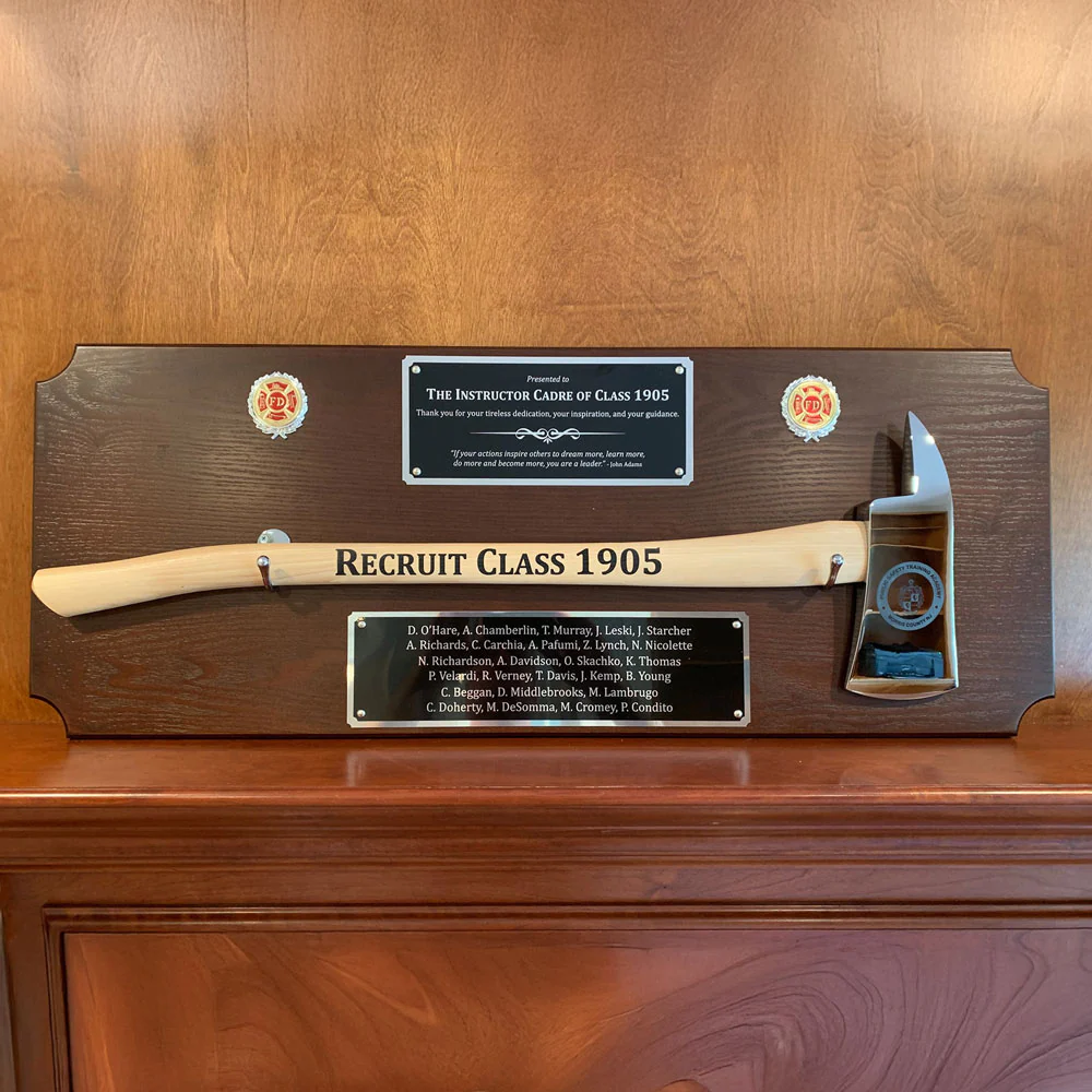 42x16 Walnut Firefighter Award Plaque - Chrome Axe - Image 39