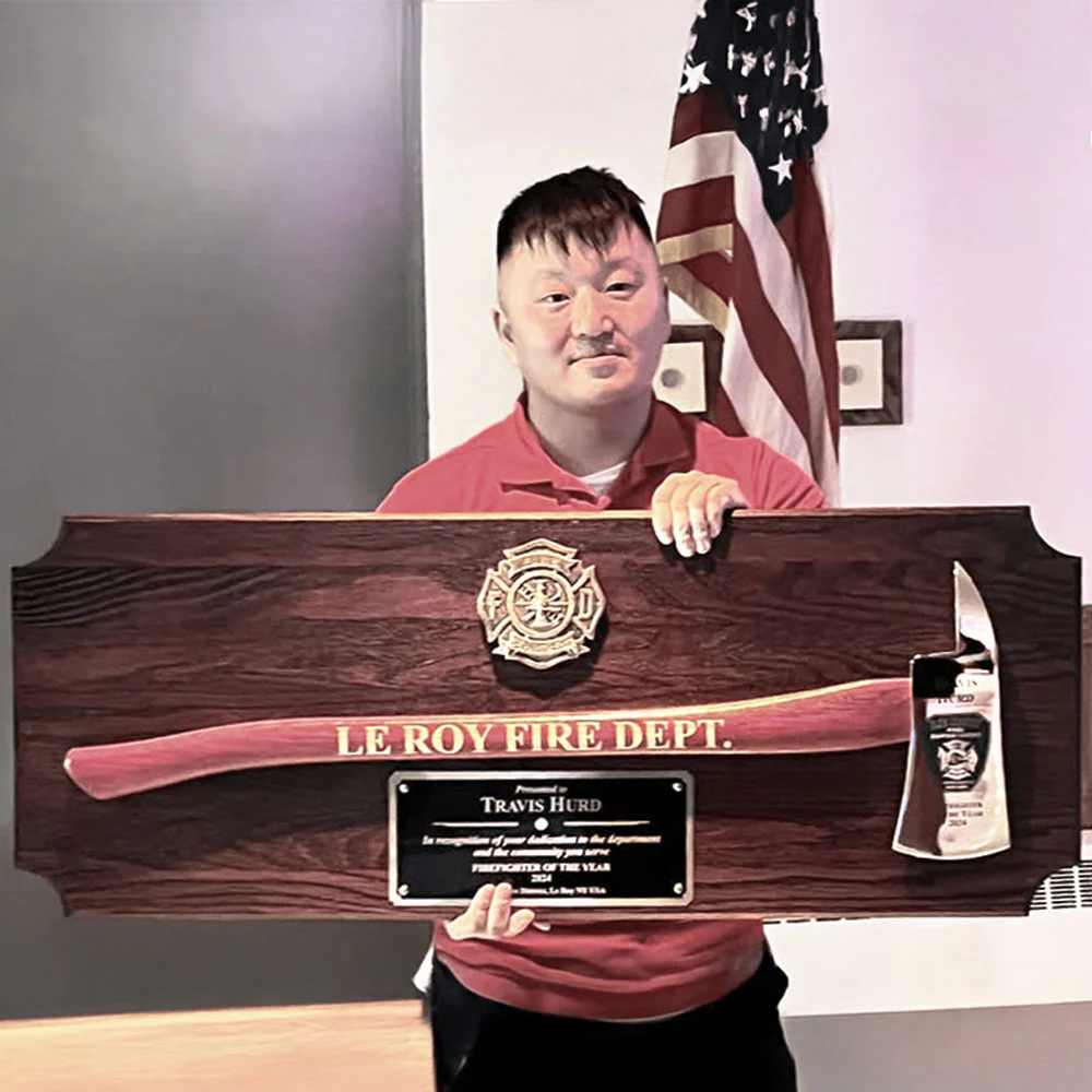 42x16 Walnut Firefighter Award Plaque - Chrome Axe - Image 41