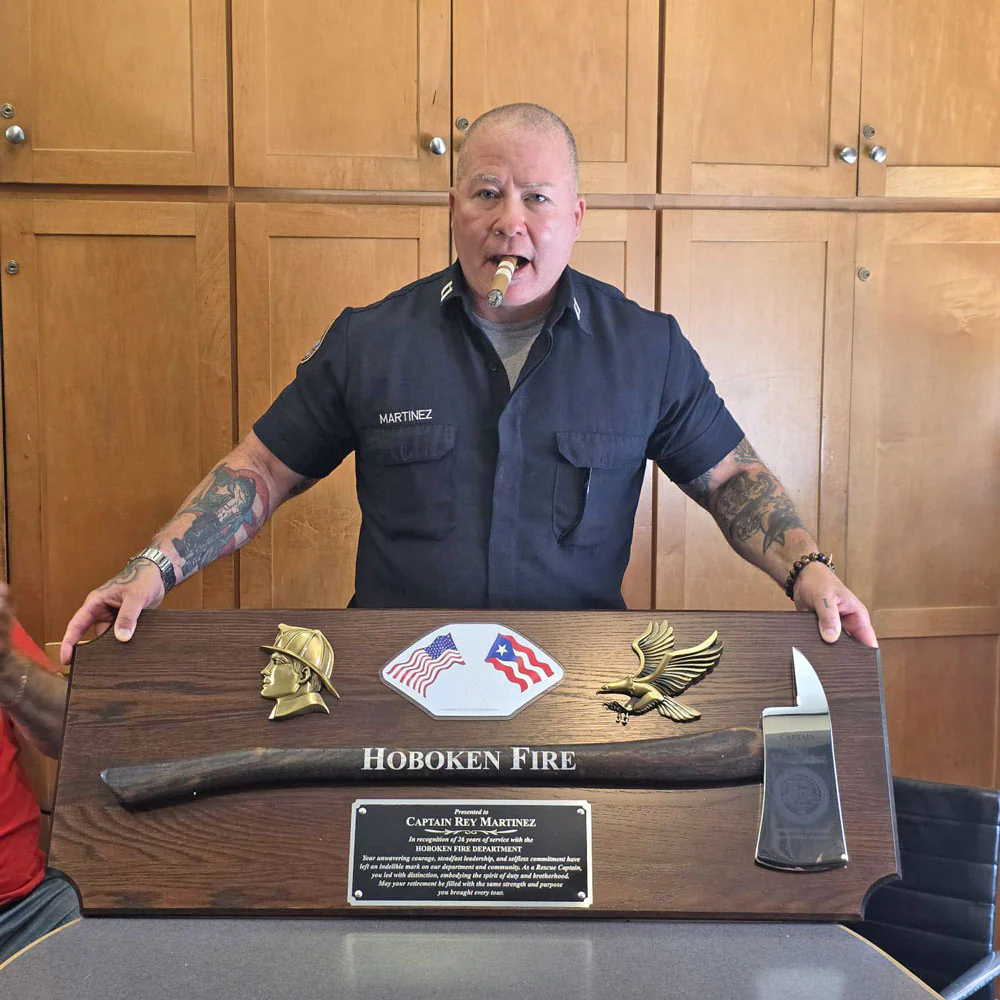 42x16 Walnut Firefighter Award Plaque - Chrome Axe - Image 43