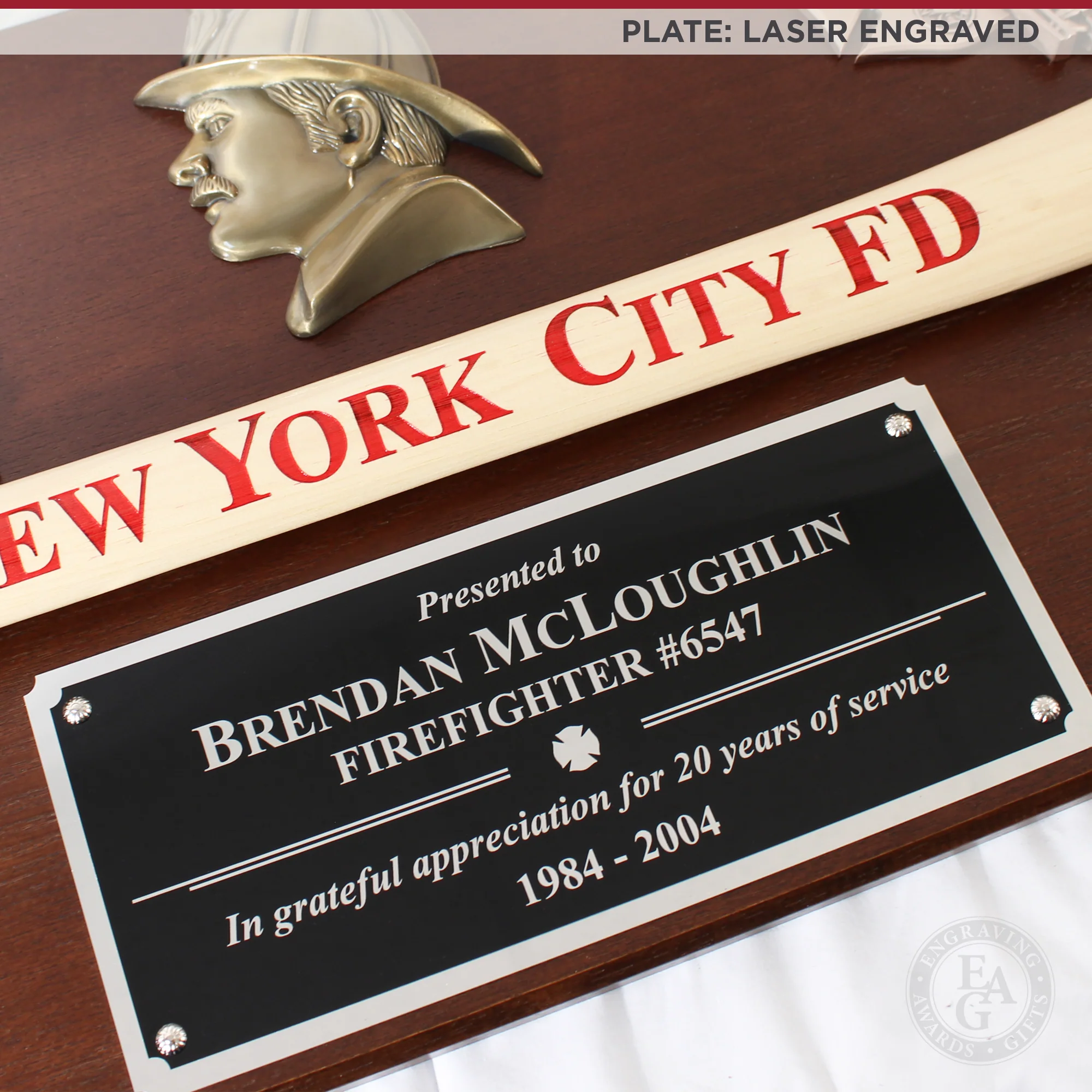 42x16 Walnut Firefighter Award Plaque - Chrome Axe - Image 5