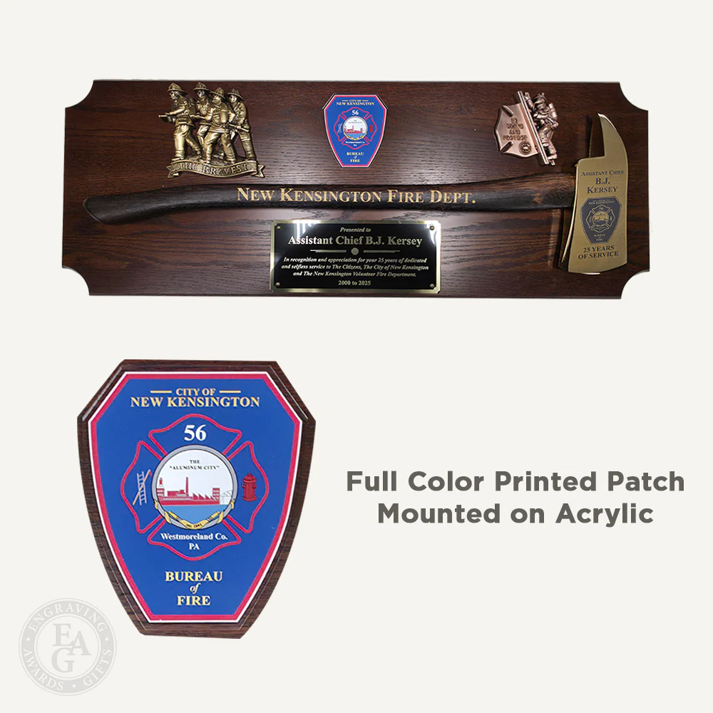 42x16 Walnut Firefighter Award Plaque - Gold Axe - Image 19