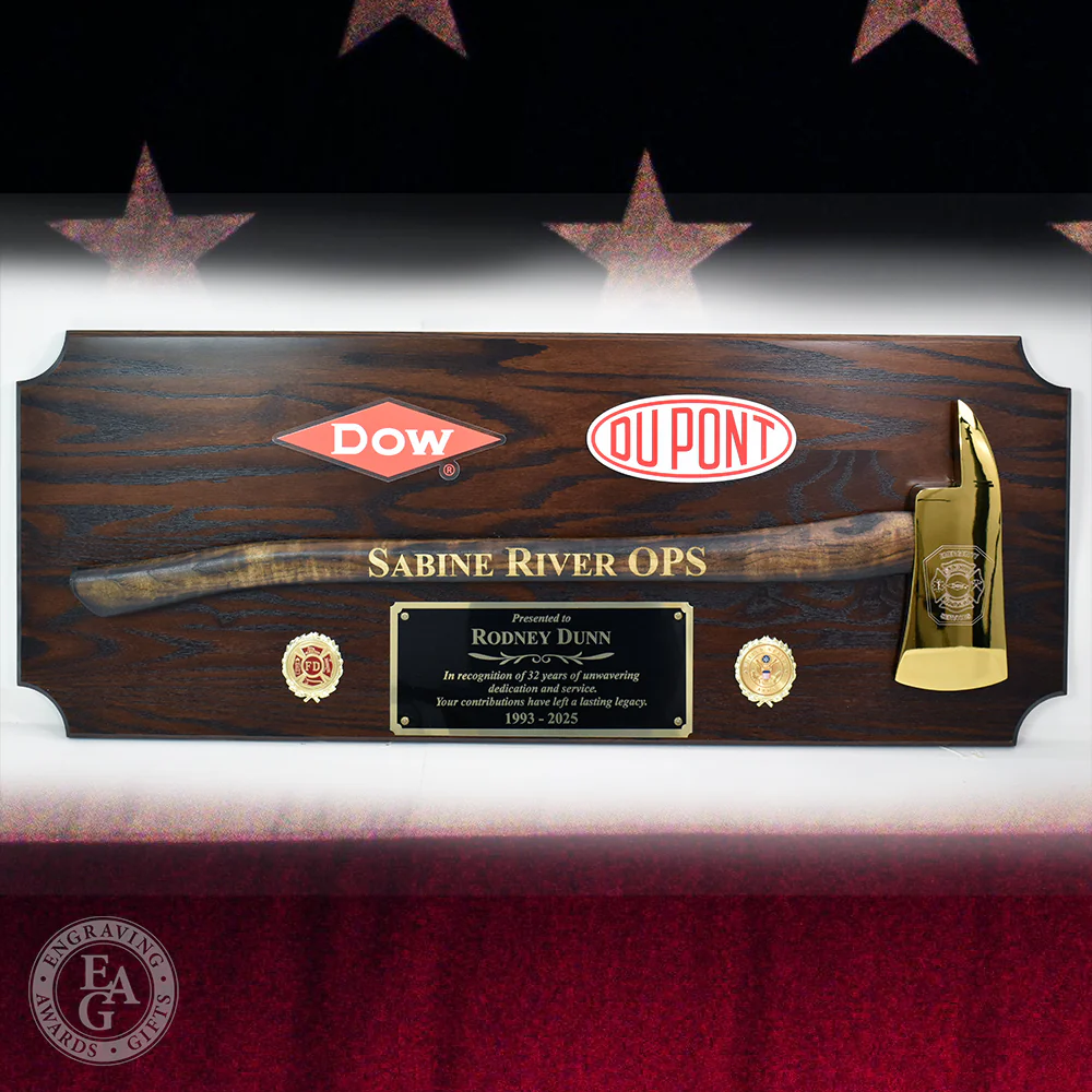 42x16 Walnut Firefighter Award Plaque - Gold Axe - Image 23
