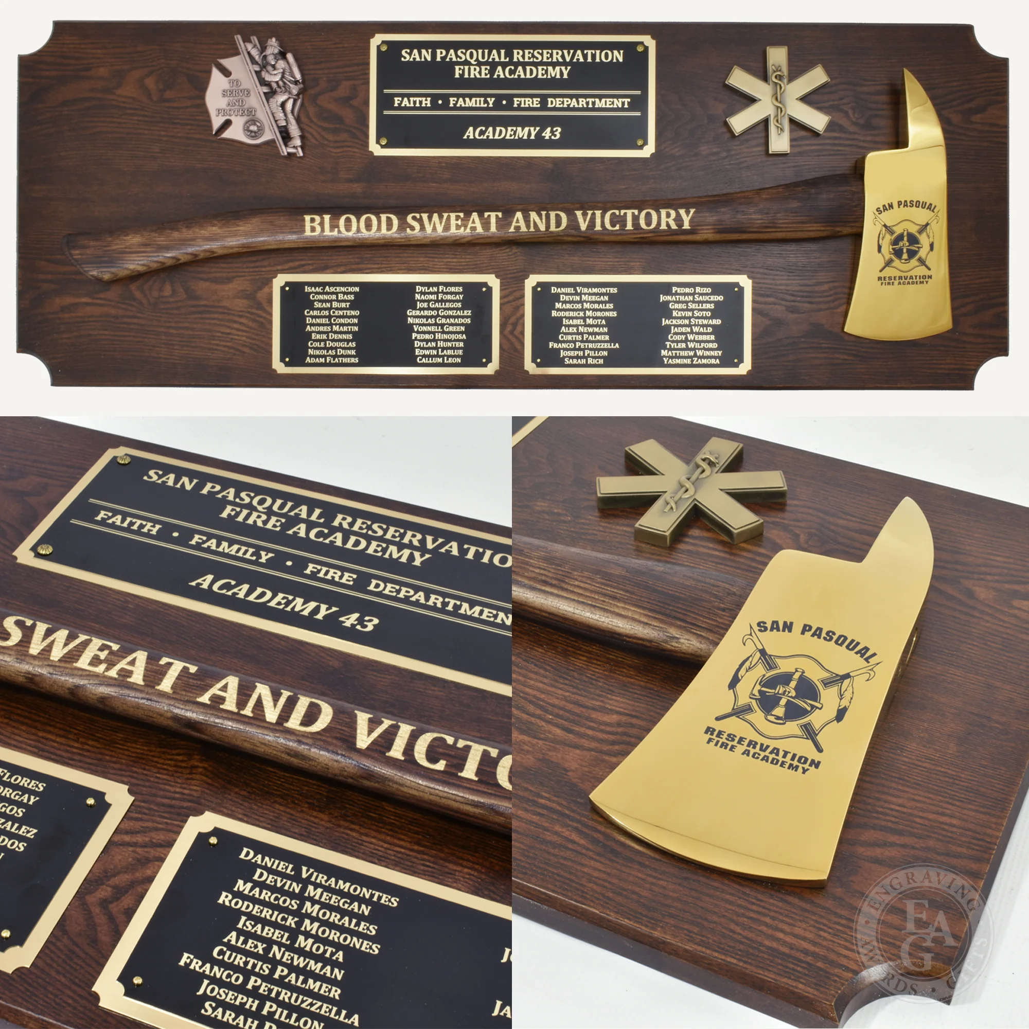 42x16 Walnut Firefighter Award Plaque - Gold Axe - Image 38