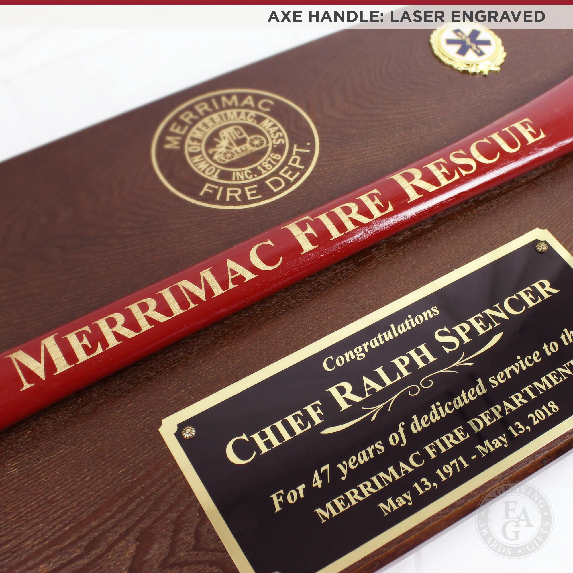 42x16 Walnut Firefighter Award Plaque - Gold Axe - Image 4