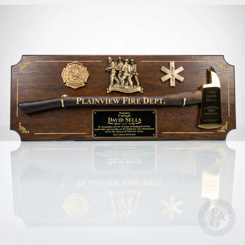 42x16 Walnut Firefighter Award Plaque - Gold Axe - Image 76