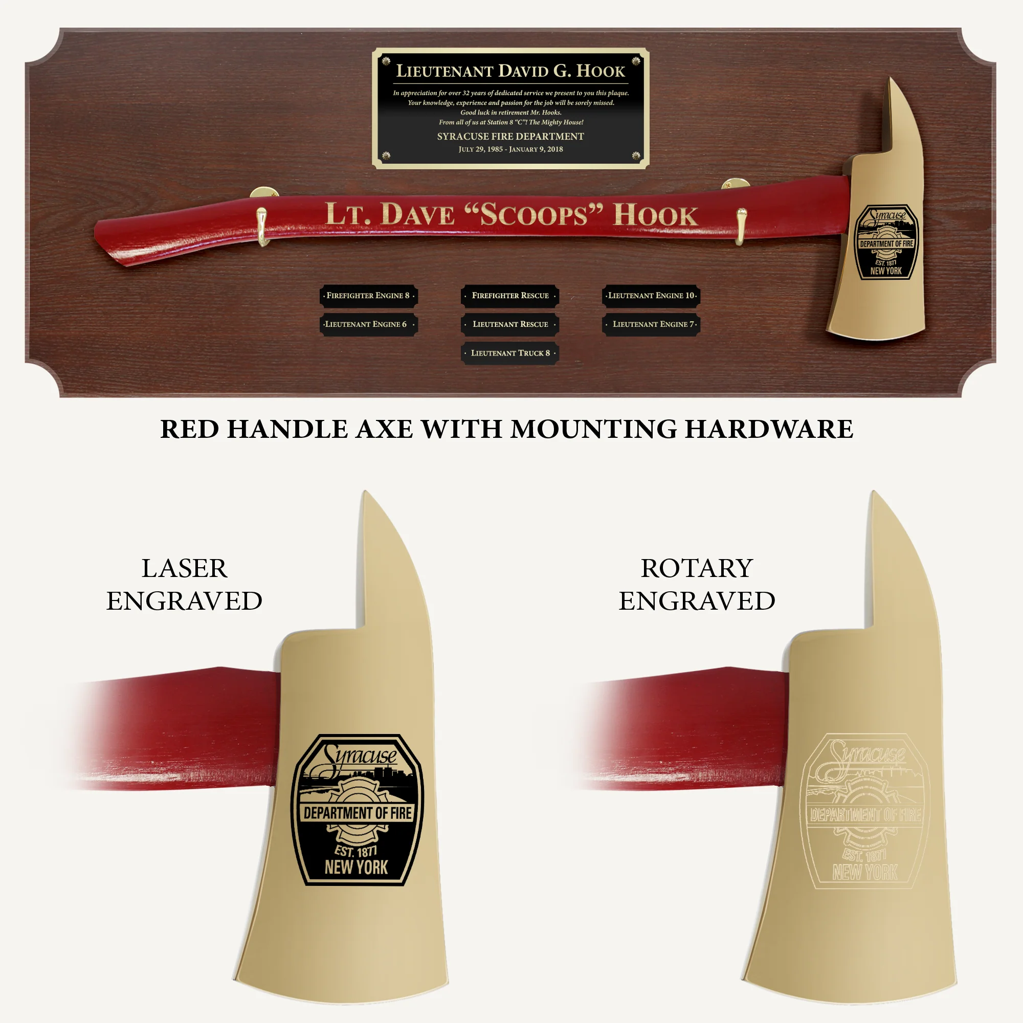 42x16 Walnut Firefighter Perpetual Award Plaque - Gold Axe - Image 4