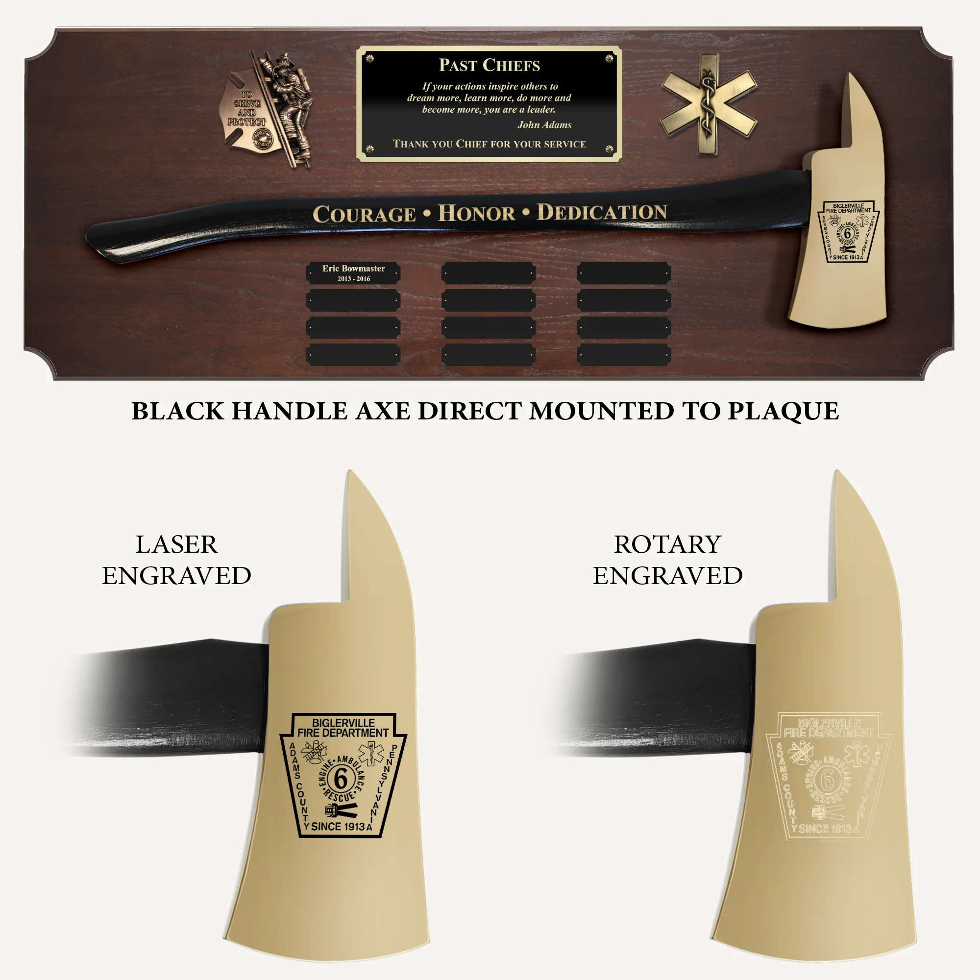 42x16 Walnut Firefighter Perpetual Award Plaque - Gold Axe - Image 5