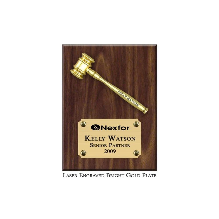 6" x 8" Mini Gold Metal Gavel Plaque - Image 2
