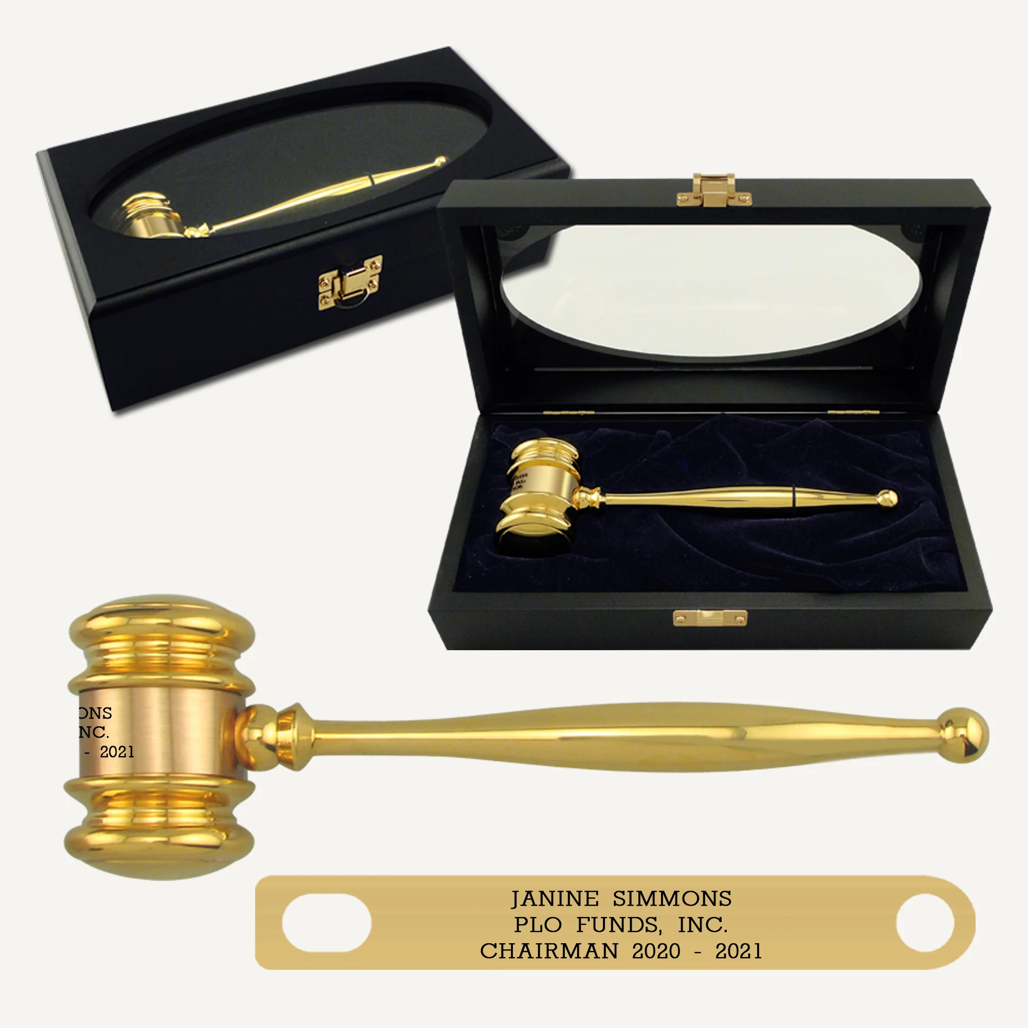 8" 24K Gold Plated Gavel Presentation Set