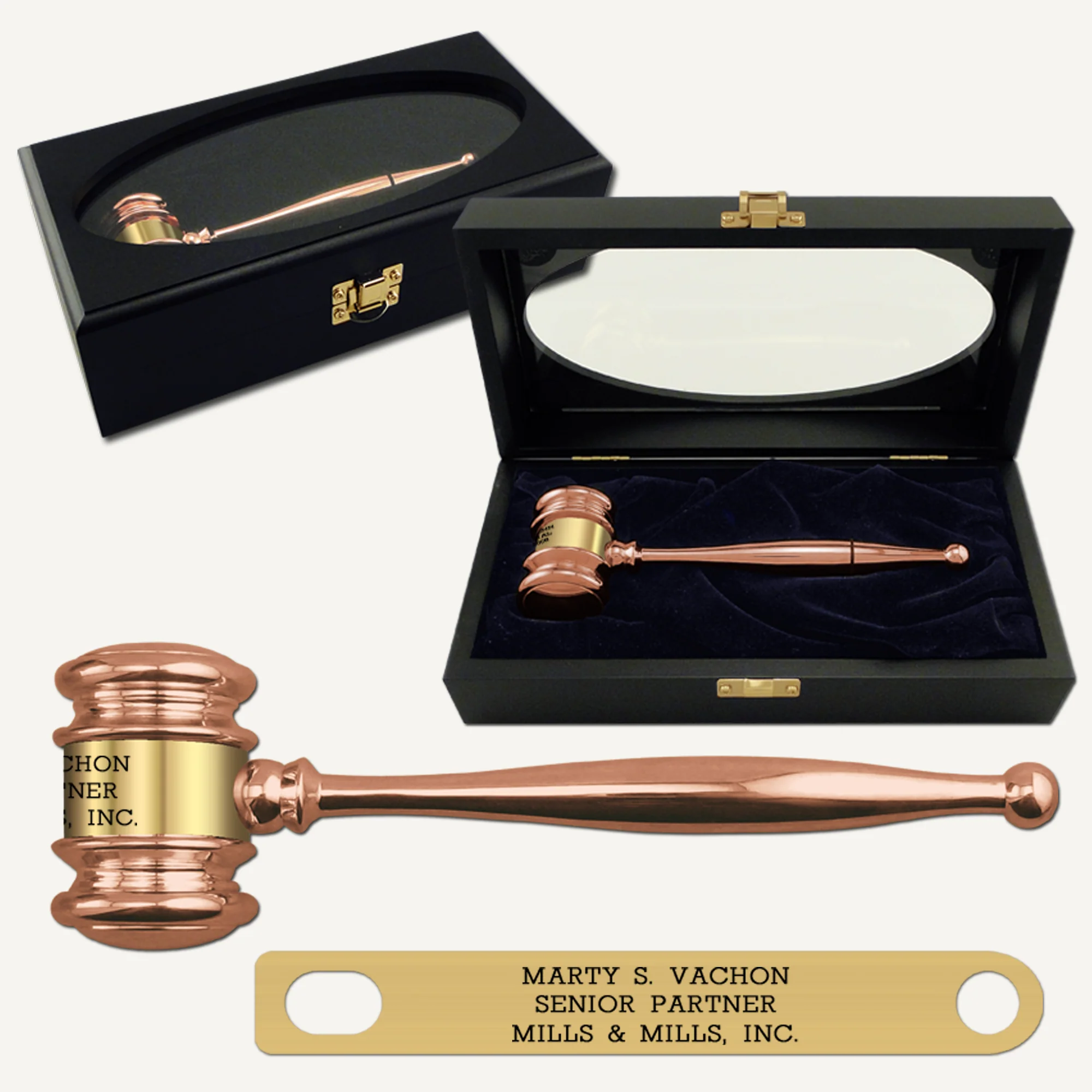 8" Copper Plated Gavel Presentation Set